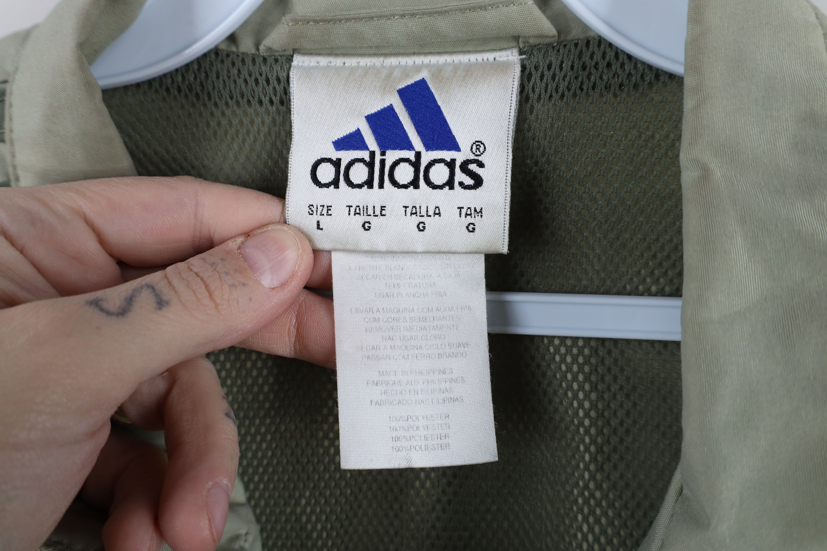 Adidas × Vintage Vintage 90s Adidas Spell Out Lined Windbreaker Jacket Green Size US L / EU 52-54 / 3 - 11 Thumbnail