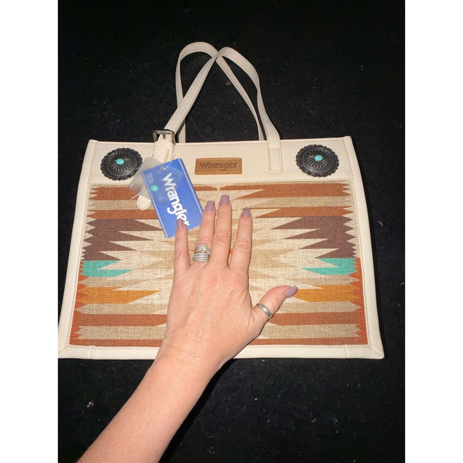 Wrangler Wrangler Beige Aztec Tote Bag WRANGLER LEATHER PATCH POCKET Size ONE SIZE - 13 Thumbnail