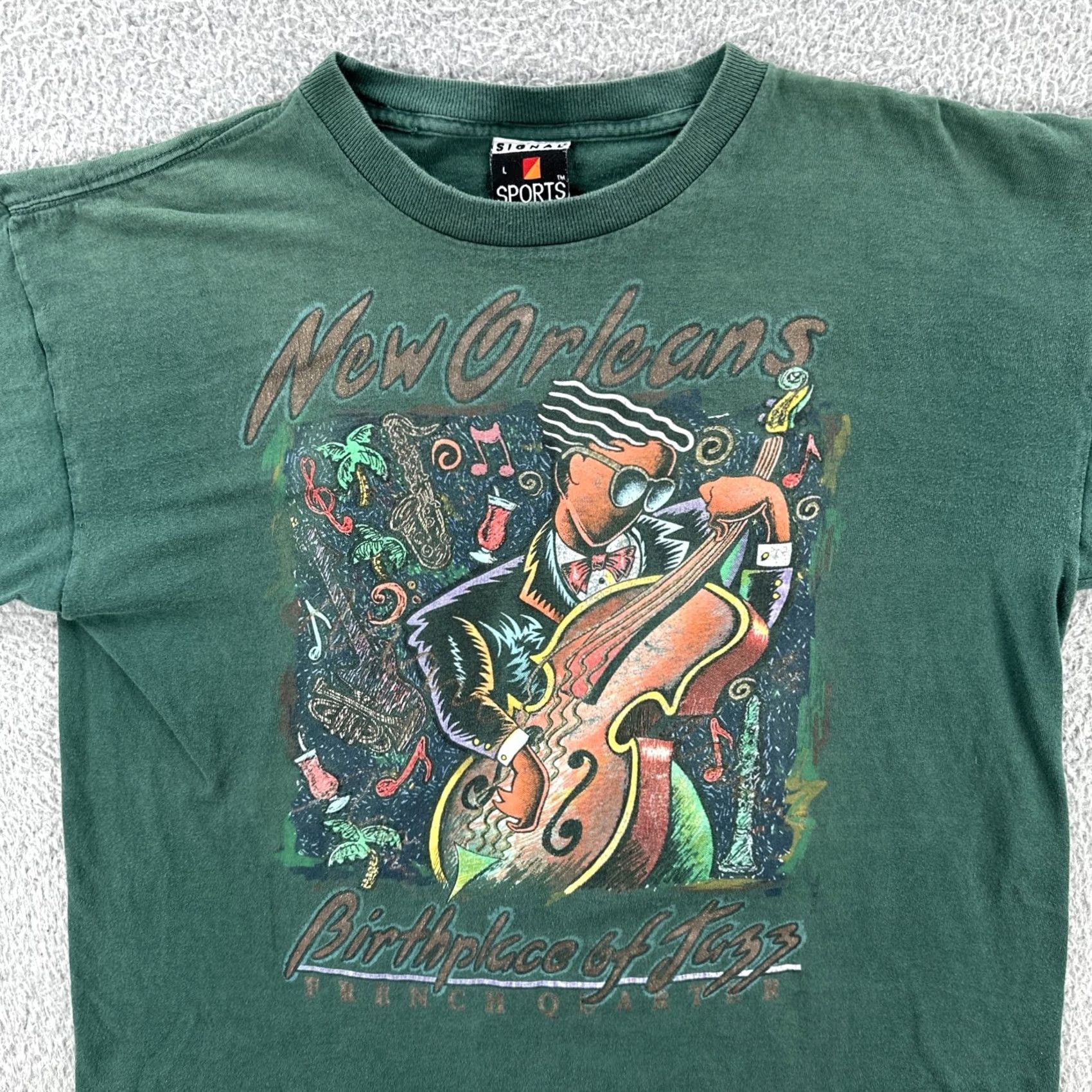 Vintage VINTAGE Signal Sport Shirt Mens Large Green New Orleans Jazz USA 90s Music Crew Neck Short Sleeve T Shirt Size US L / EU 52-54 / 3 - 5 Thumbnail