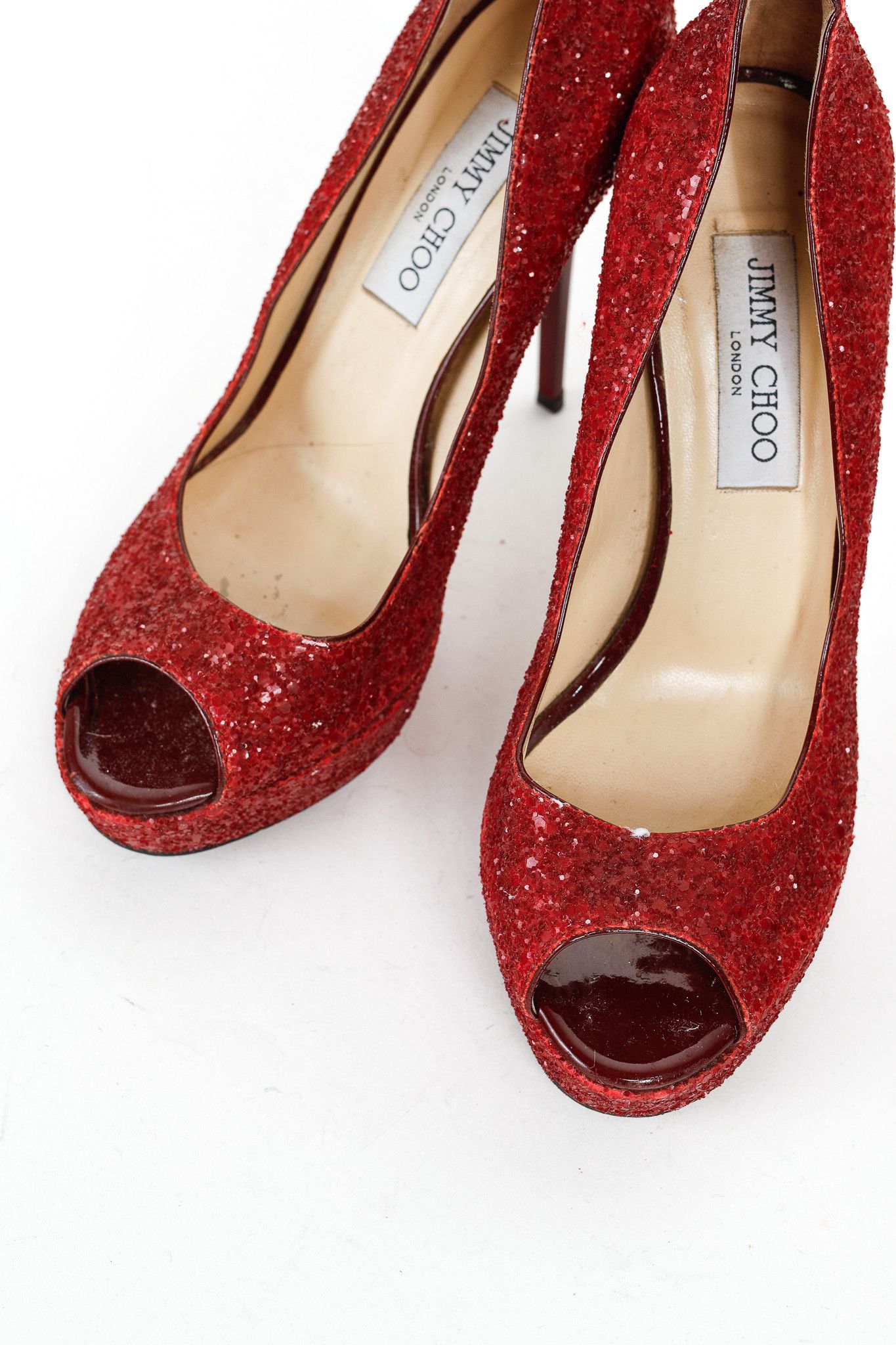 Jimmy Choo Jimmy Choo Crown Red Coarse Glitter Platform Pumps Size US 7 / IT 37 - 6 Thumbnail