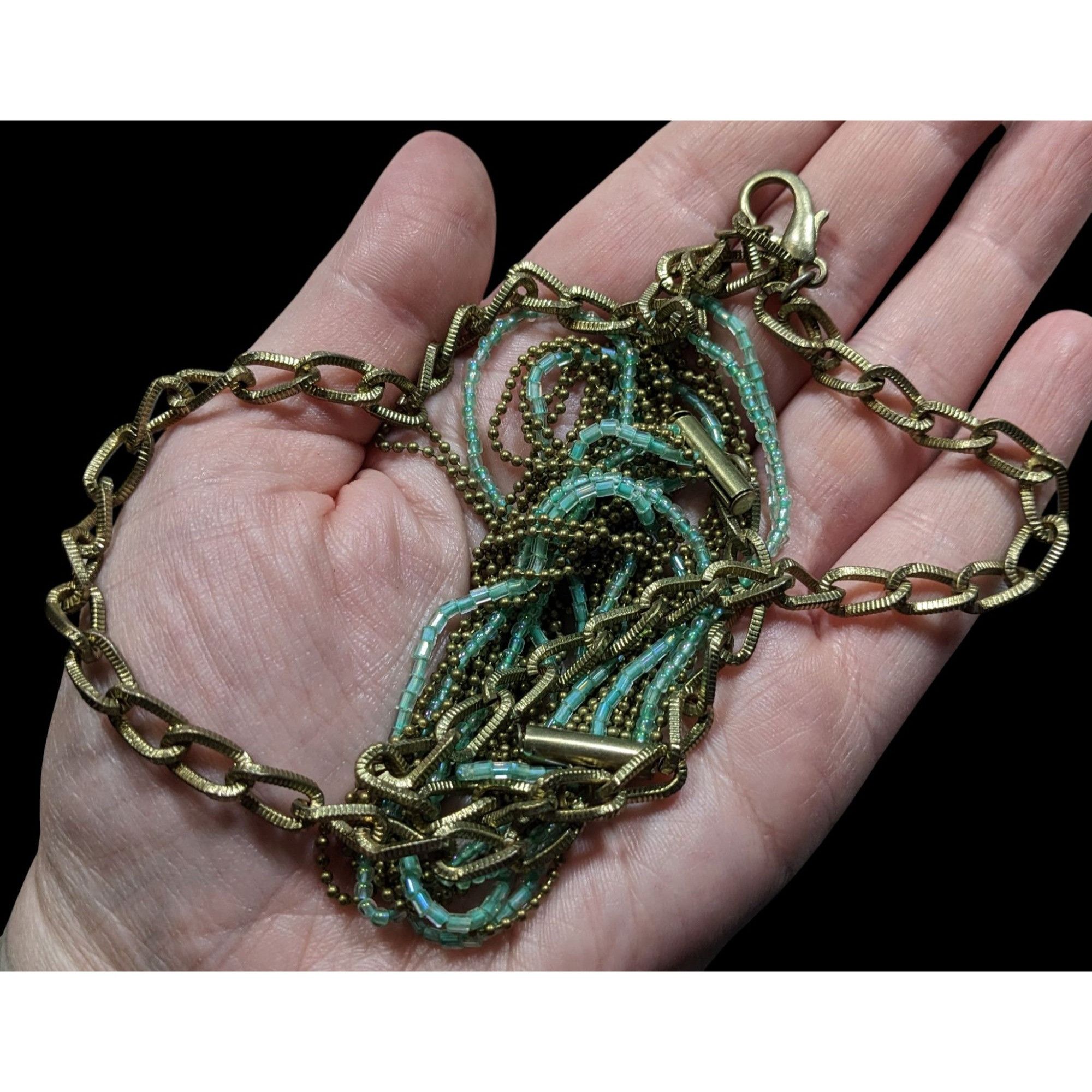Other Layered Gold Tone & Aqua Chain Necklace With Multi-Strand De Size ONE SIZE - 3 Thumbnail
