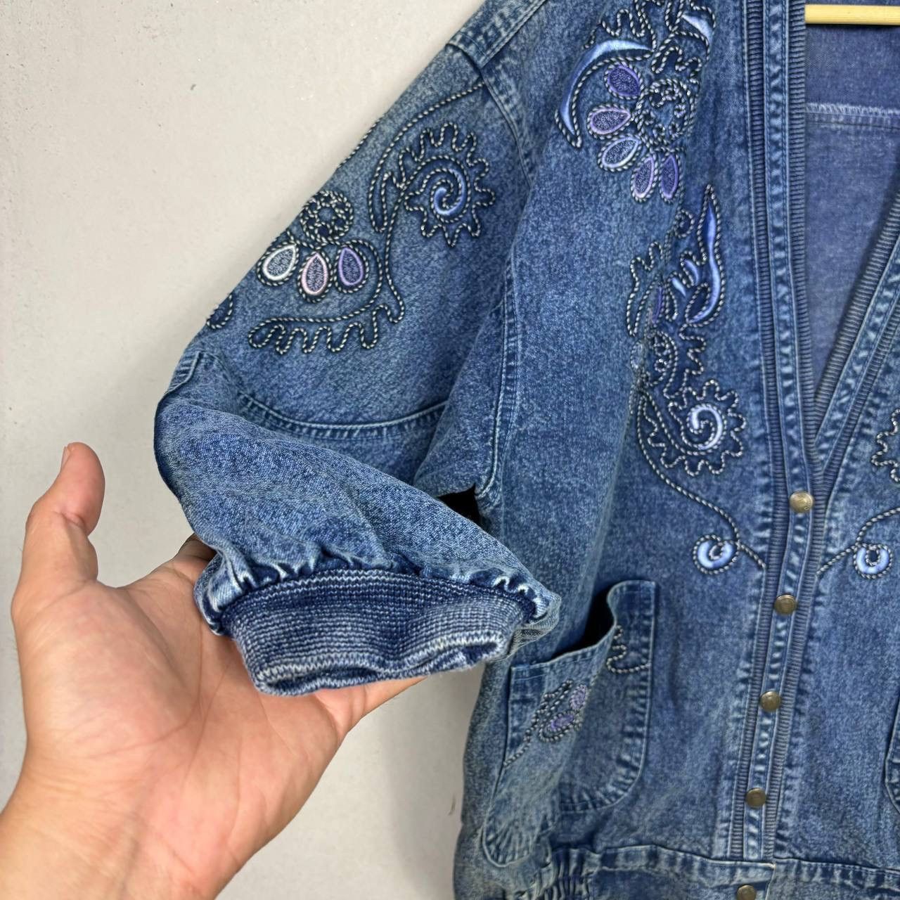 Other Vintage 80s Embroidered Acid Wash Denim Jacket Size US L / EU 52-54 / 3 - 4 Thumbnail
