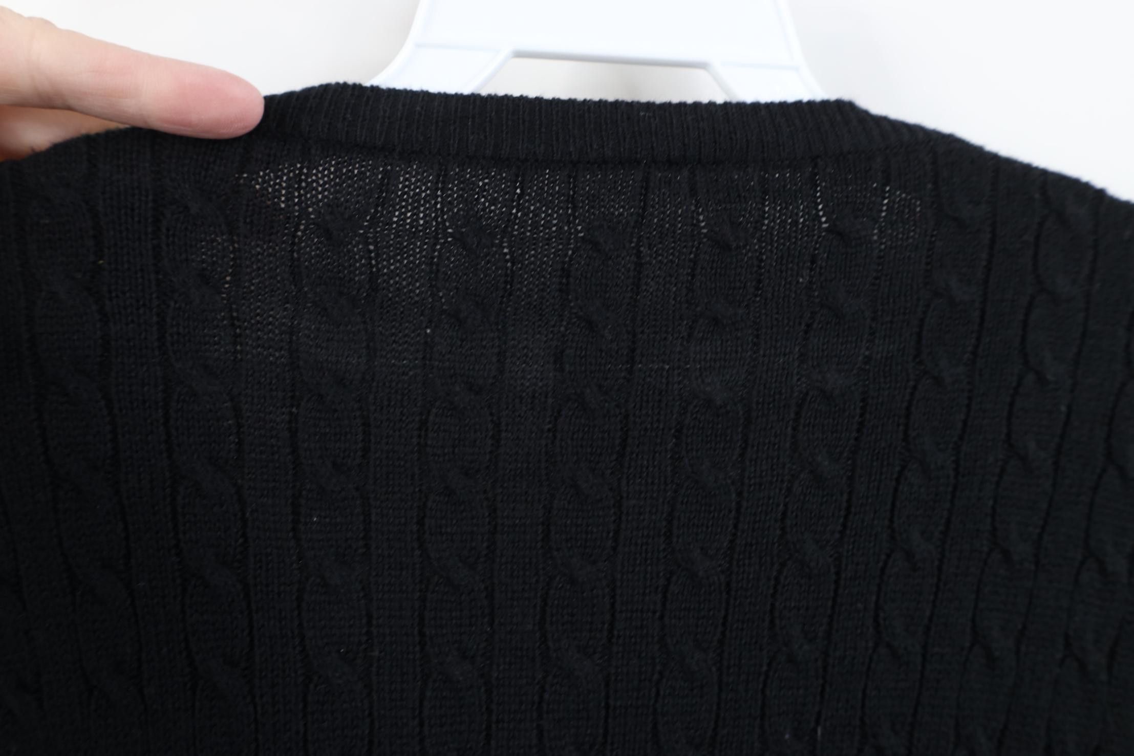 Vintage Vintage 90s Streetwear Cable Knit V-Neck Sweater Black Size US XL / EU 56 / 4 - 7 Thumbnail