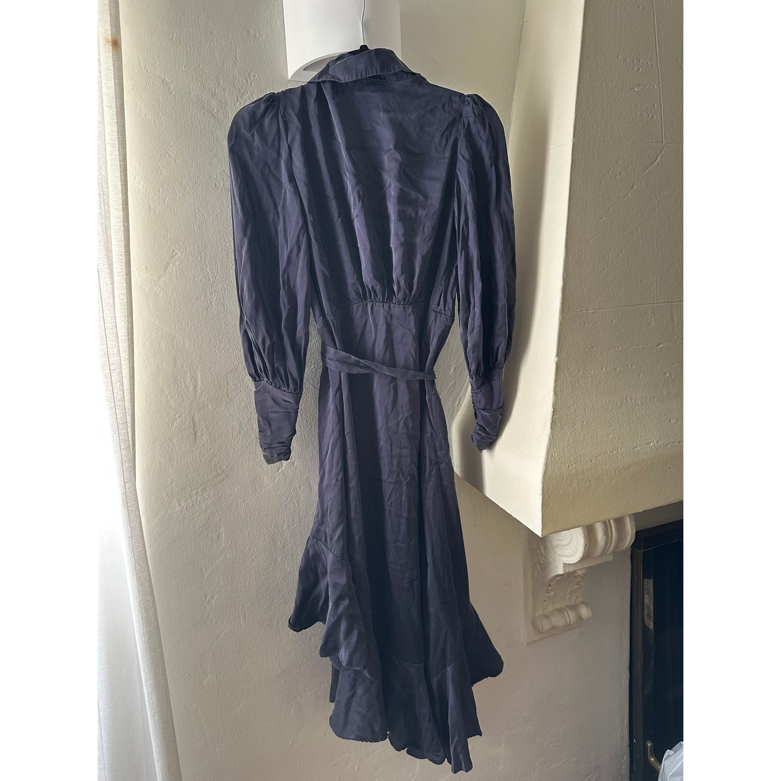 Zimmermann ZIMMERMANN Ruffled Asymmetric Silk-Satin Wrap Dress 0P Size XS / US 0-2 / IT 36-38 - 6 Thumbnail