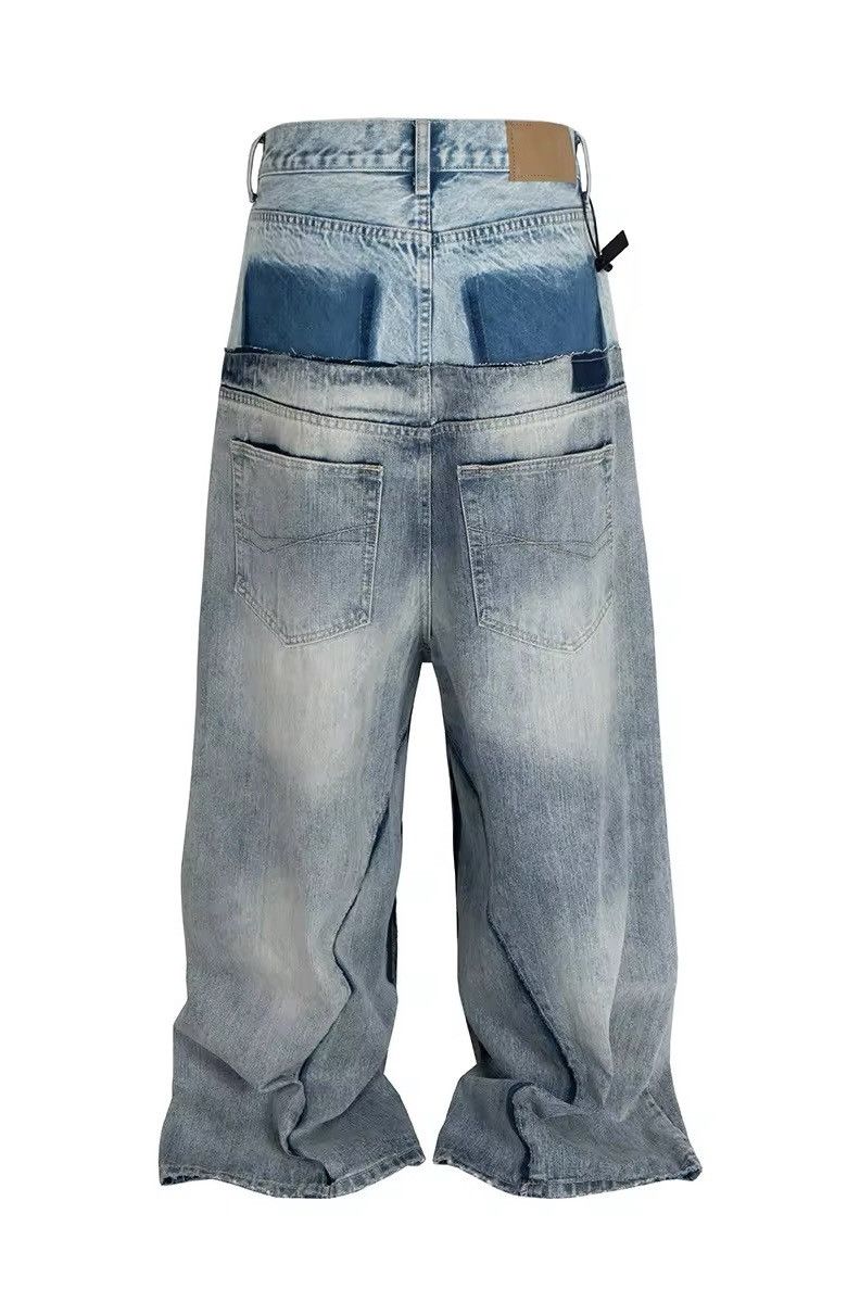 Jean × Vintage Double-layer Waist Patchwork Baggy Jeans Size US 33 - 3 Thumbnail