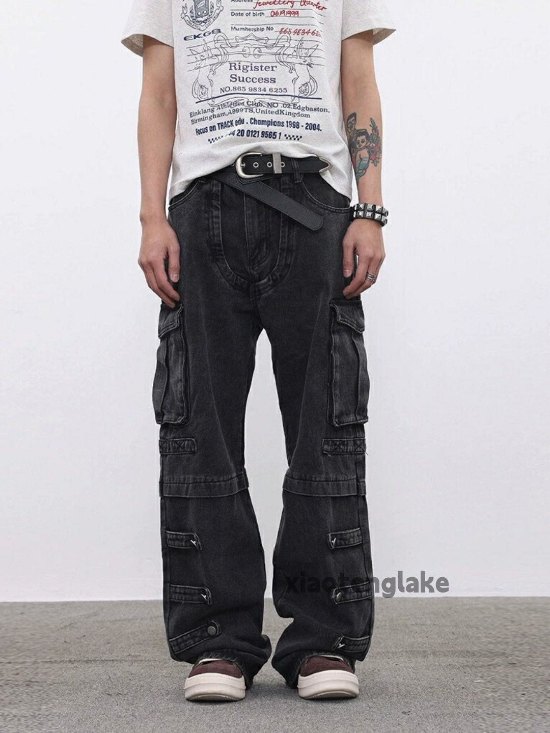 washed faded skate hiphop loose baggy cargo jeans