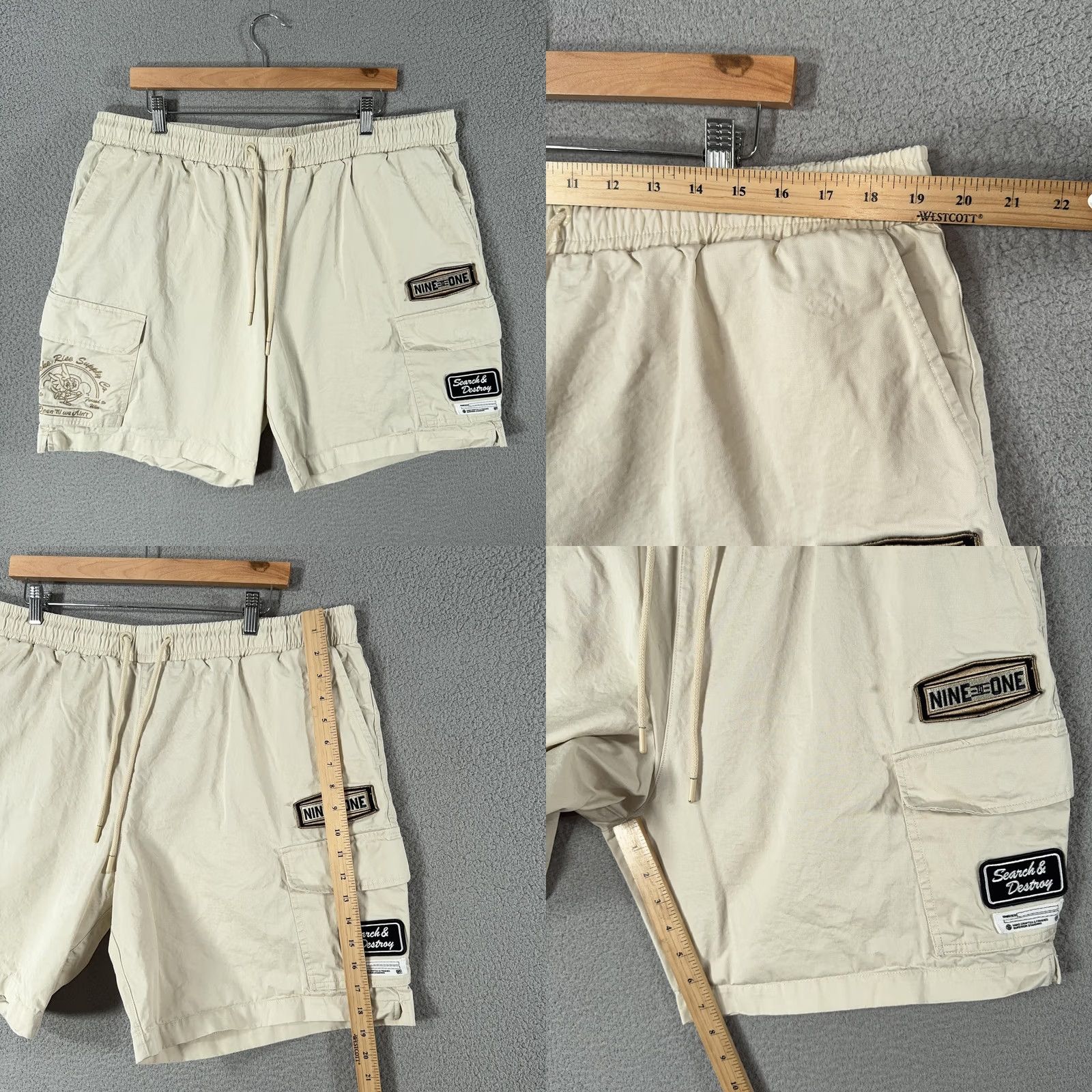 Vintage Smoke Rise Cargo Shirt Set Mens 2XL Beige Elastic Waist 7" Inseam Patch Size US XXL / EU 58 / 5 - 8 Thumbnail