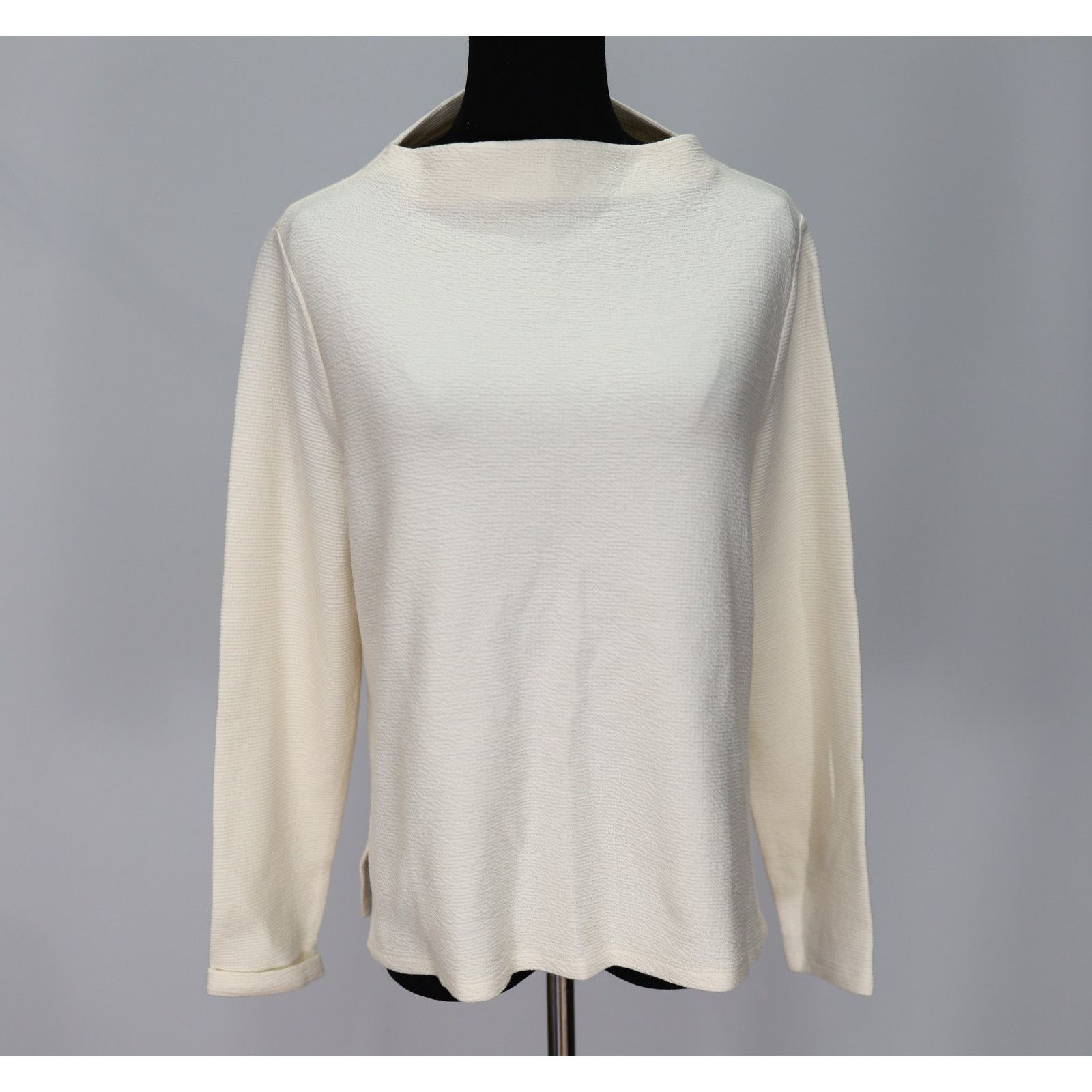 Eileen Fisher EILEEN FISHER Cream Crinkled Funnel Cotton Blouse Size PM Size M / US 6-8 / IT 42-44 - 2 Thumbnail