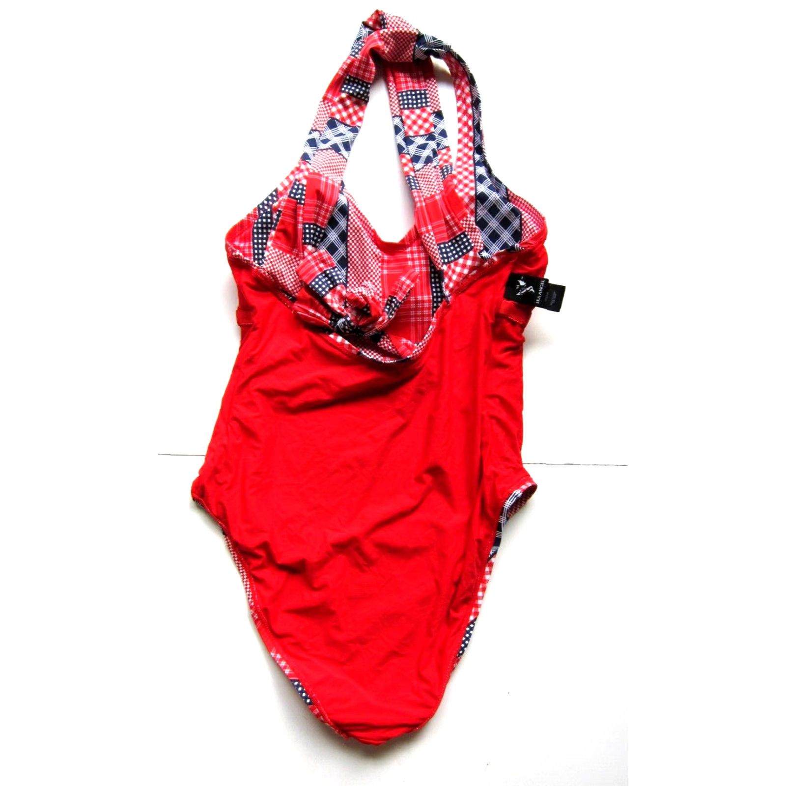 Vintage Sea Angel One Piece Swimsuit Women Medium Plaid Stripe USA Red White Blue Navy Nylon Lycra 88% Slimming Size ONE SIZE - 8 Thumbnail