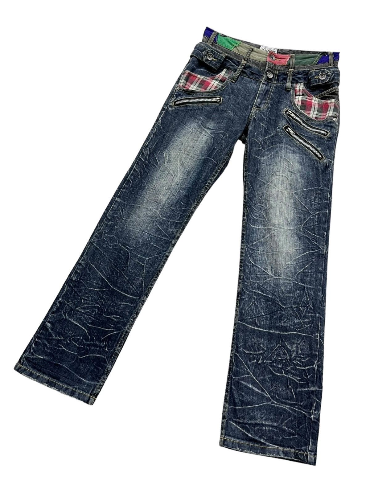 Japanese Brand 🔥PATINA Punk Tartan Double Waist Bondage Zippers Denim Size US 30 / EU 46 - 7 Thumbnail