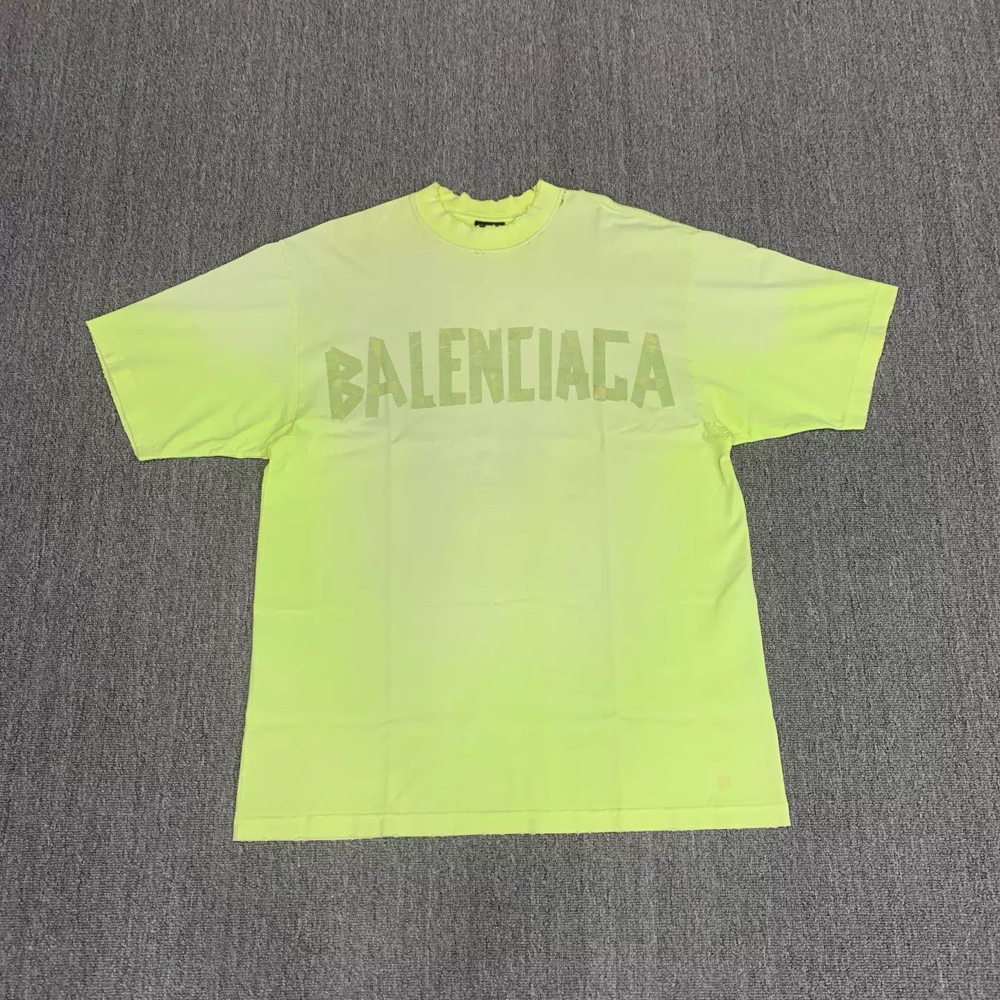 Balenciaga Balenciaga Neon Yellow Tape Vintage Rip S/S Tee S Size US S / EU 44-46 / 1 - 1 Thumbnail