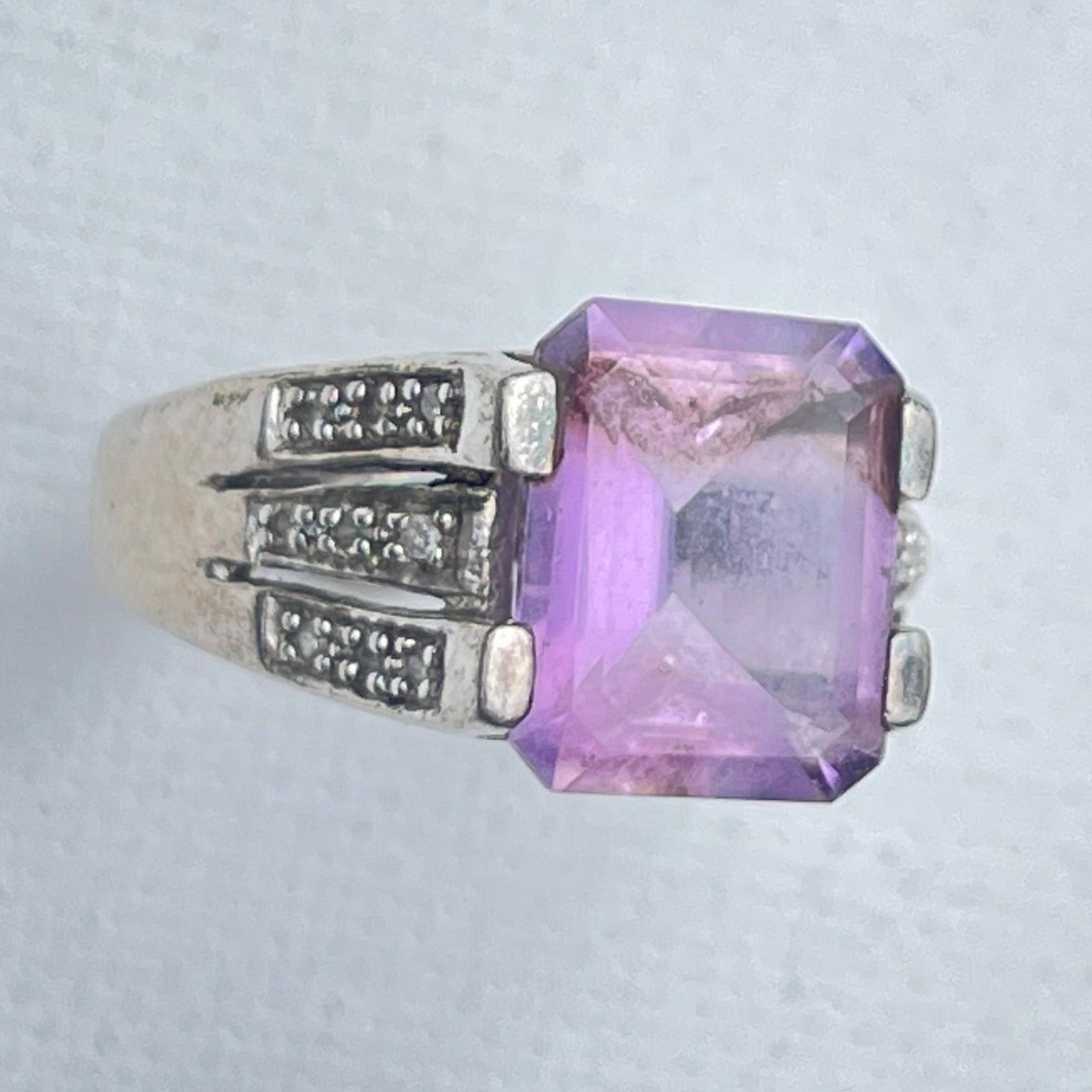 Vintage Vintage Designer STS Amethyst Diamond Sterling Silver Ring Size ONE SIZE - 2 Thumbnail