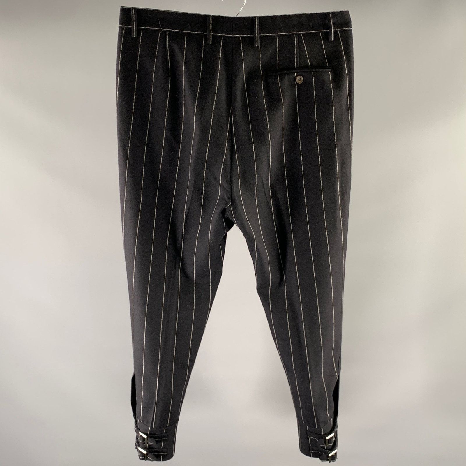Vivienne Westwood VIVIENNE WESTWOOD 34 Black Chalkstripe Strap Cuff Dress Pant Size US 34 / EU 50 - 3 Thumbnail