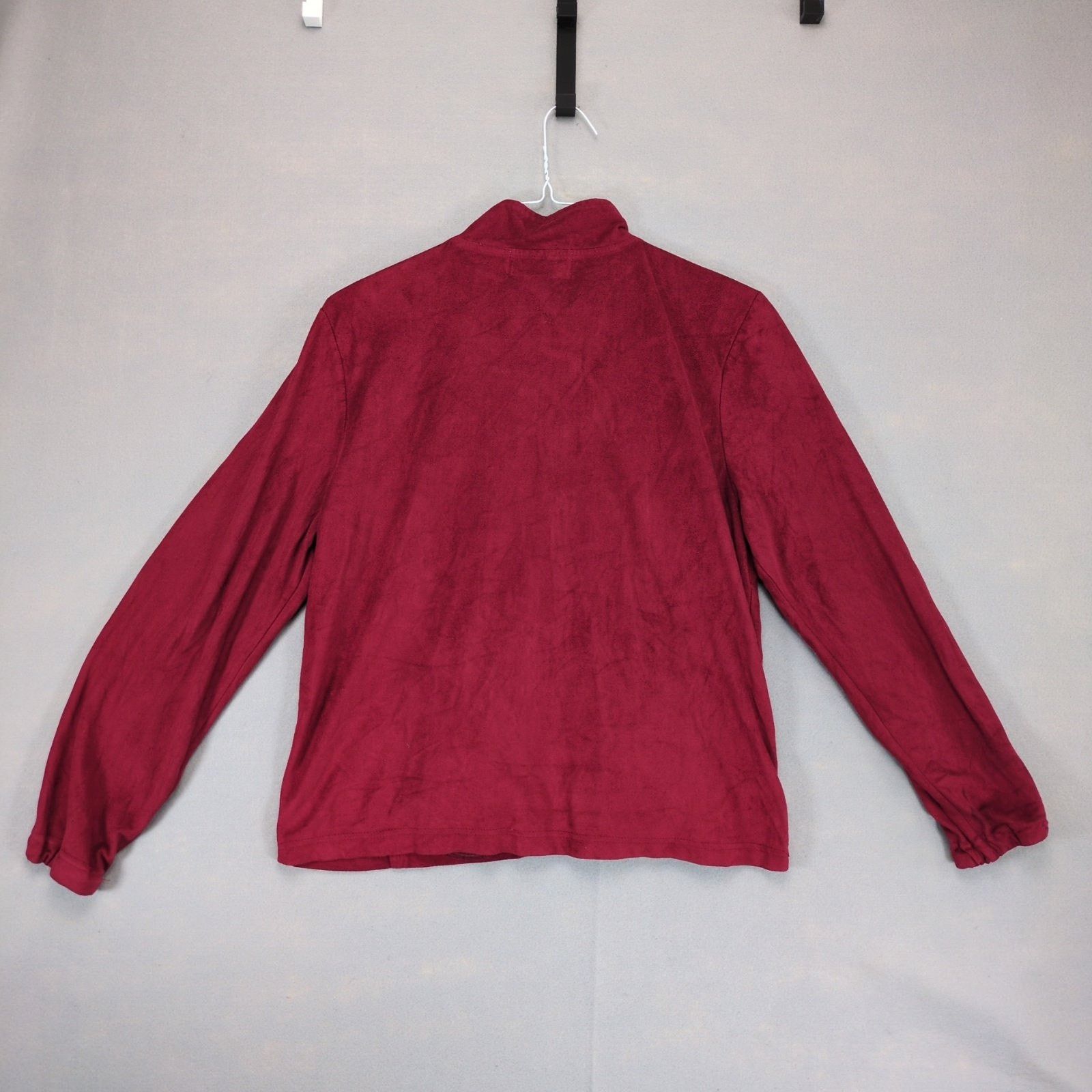 Vintage 90s Sarah Bentley XL Red Microfiber Floral Full Zip Jacket Size XL / US 12-14 / IT 48-50 - 3 Thumbnail