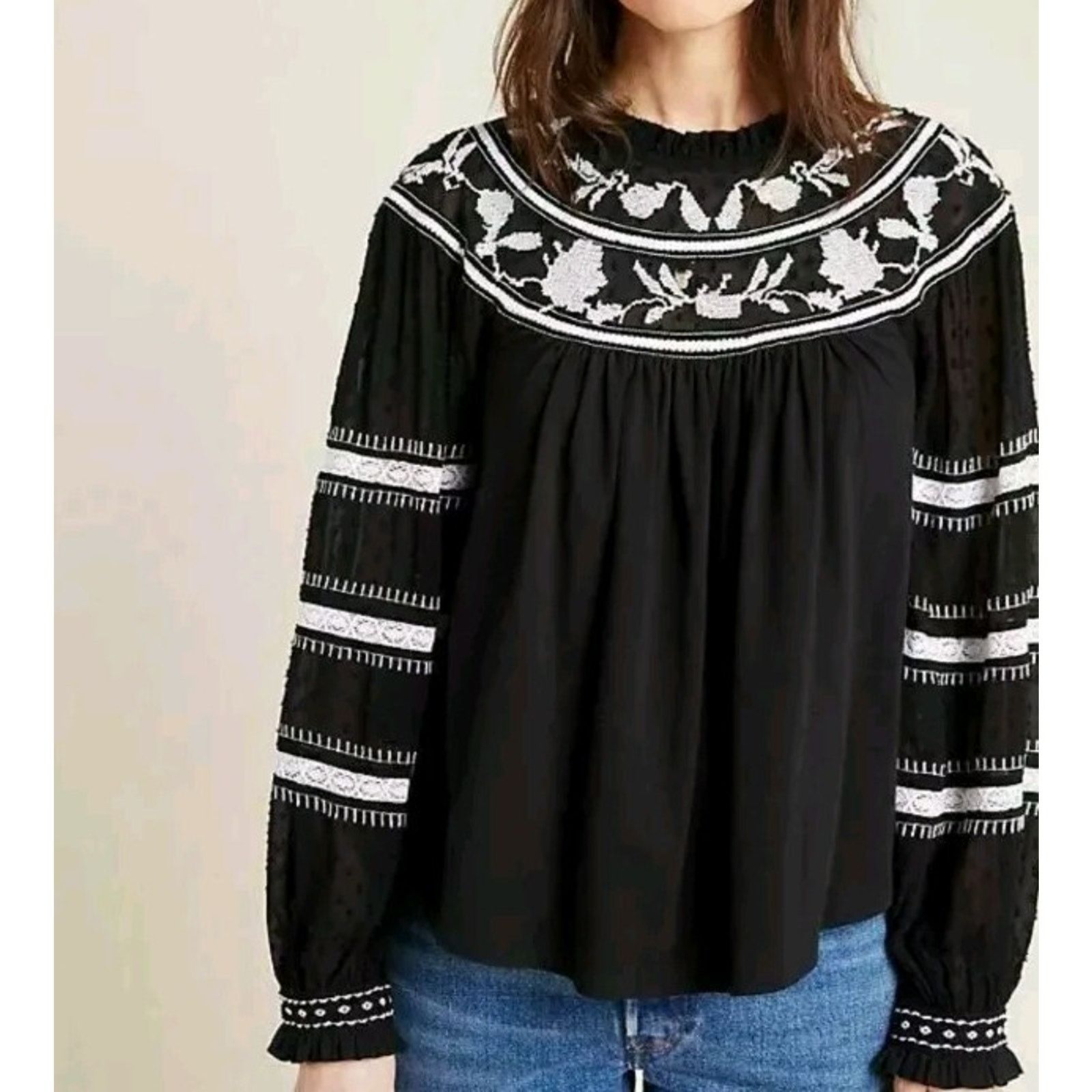 Anthropologie Anthropologie Maeve Winona Blouse Black top Size M A002032 Size M / US 6-8 / IT 42-44 - 2 Thumbnail