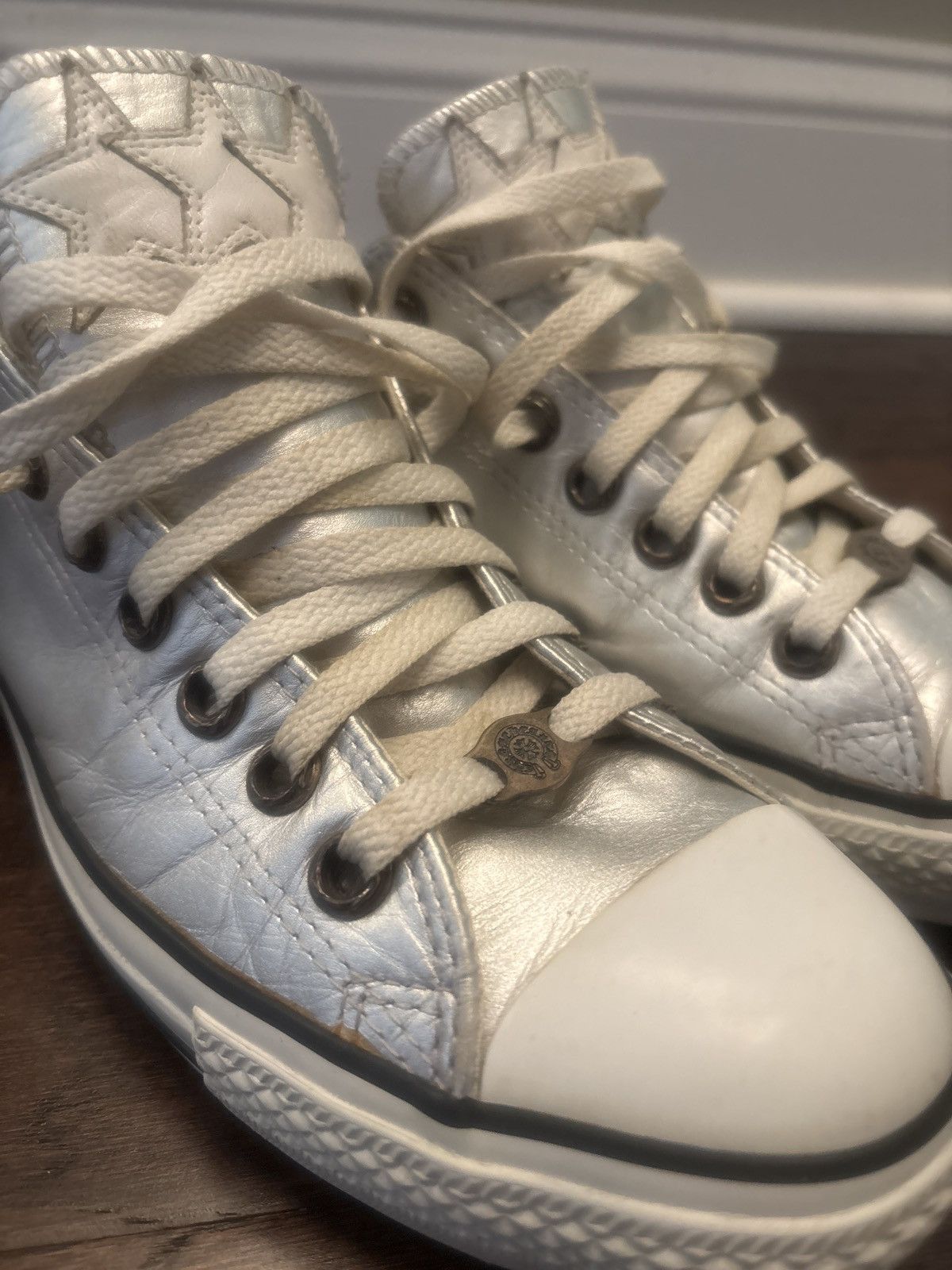 Chrome Hearts Chrome Hearts Converse Low Top Metallic Silver Sneakers Size US 10 / EU 43 - 2 Thumbnail