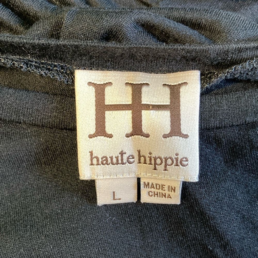 Haute Hippie Haute Hippie Size L Black Modal Pullover Top Sheer Sleeve Size L / US 10 / IT 46 - 2 Thumbnail