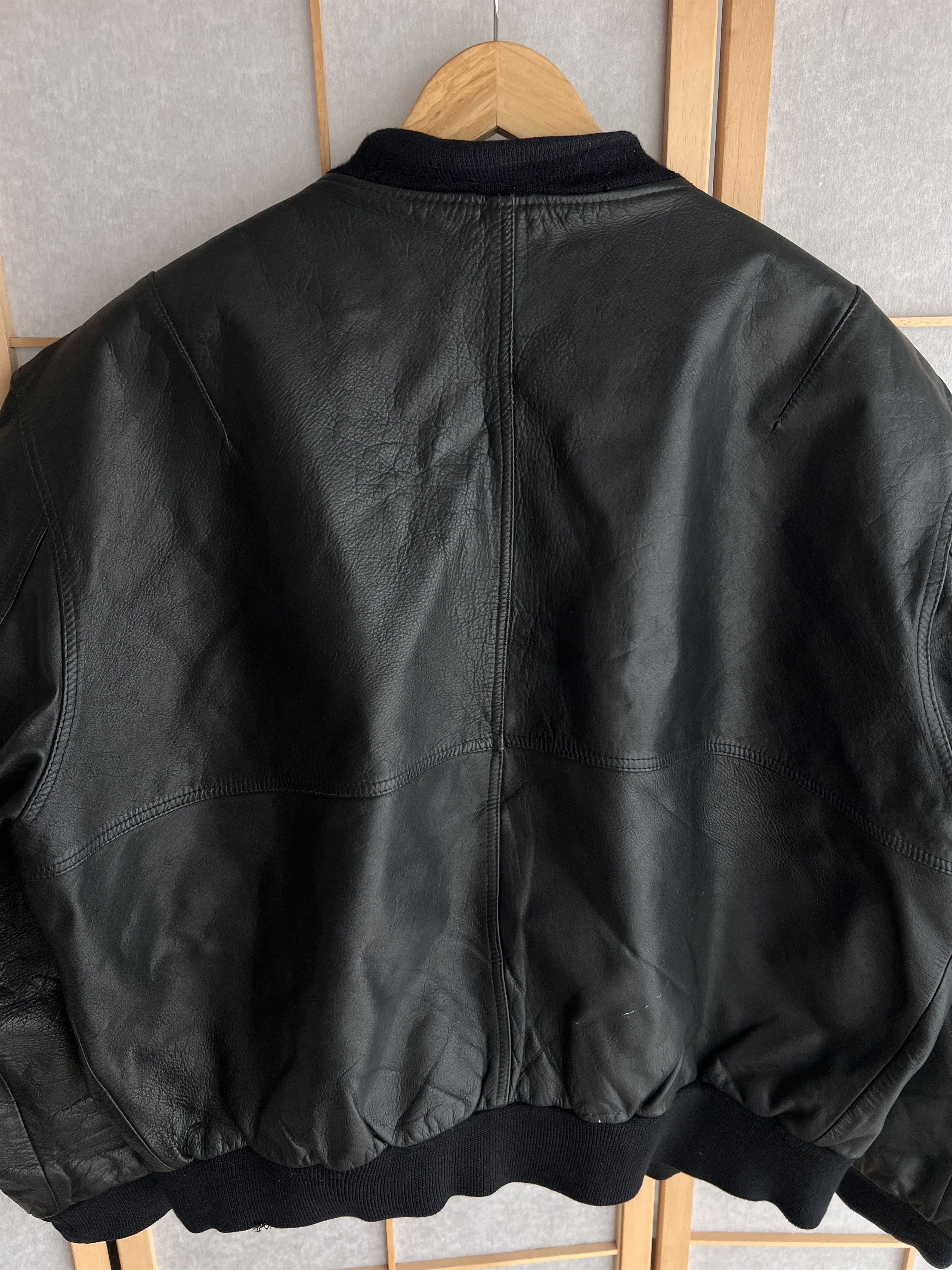 Genuine Leather VTG 1980's leather bomber jacket boxy baggy biker oversized Size US XXL / EU 58 / 5 - 19 Thumbnail