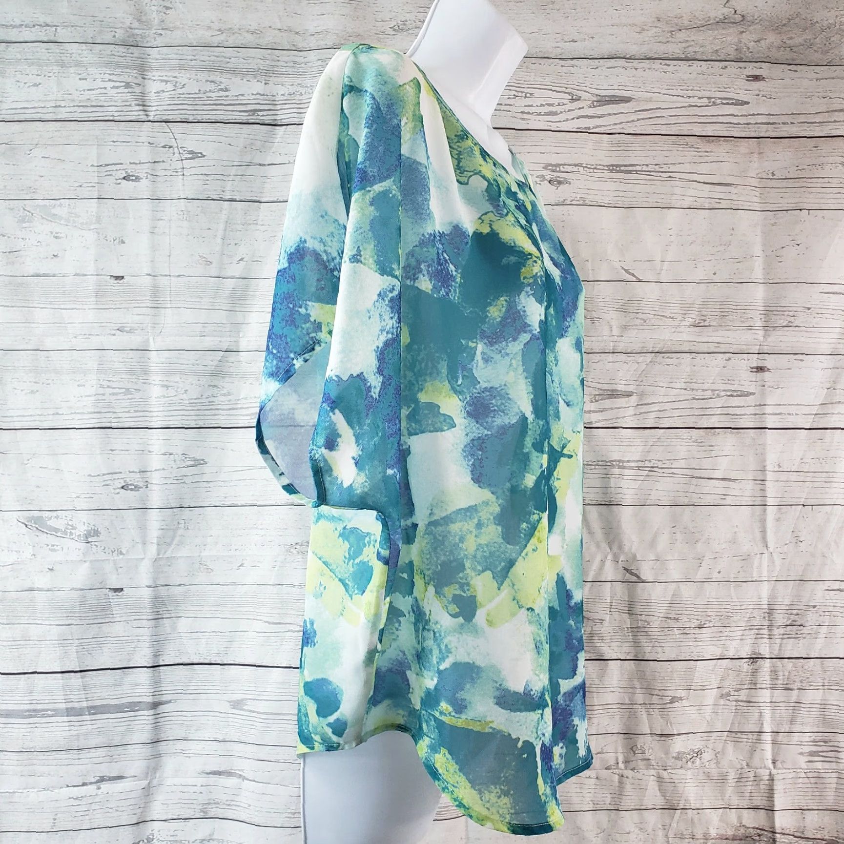 Guess Guess Womens Blouse Shirt Green Yellow Boxy L Size Large Boat Neck Womens Size L / US 10 / IT 46 - 2 Thumbnail