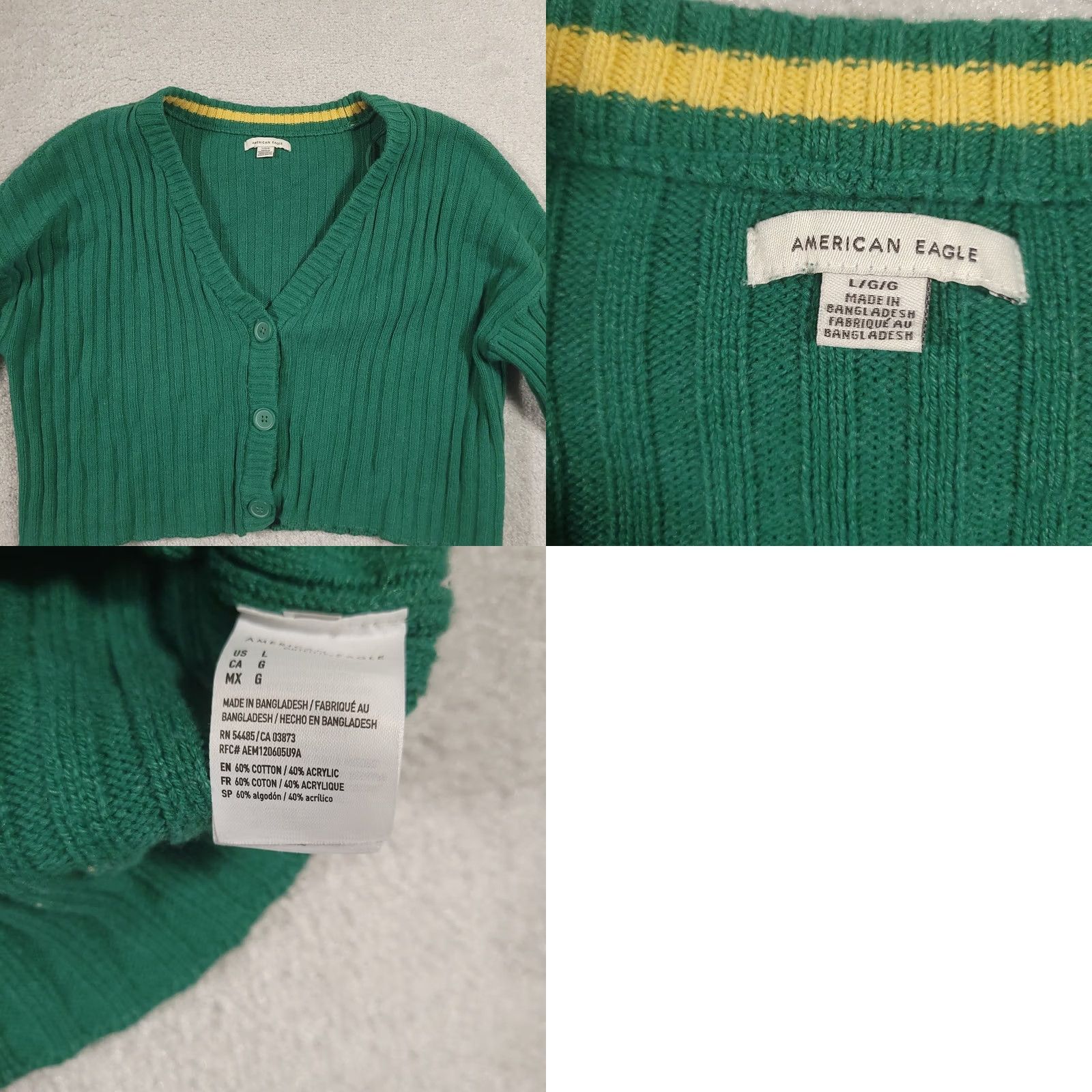 American Eagle Outfitters American Eagle Cardigan Women’s L Cropped Preppy Green Knit Long Sleeve V-Neck Size L / US 10 / IT 46 - 8 Thumbnail