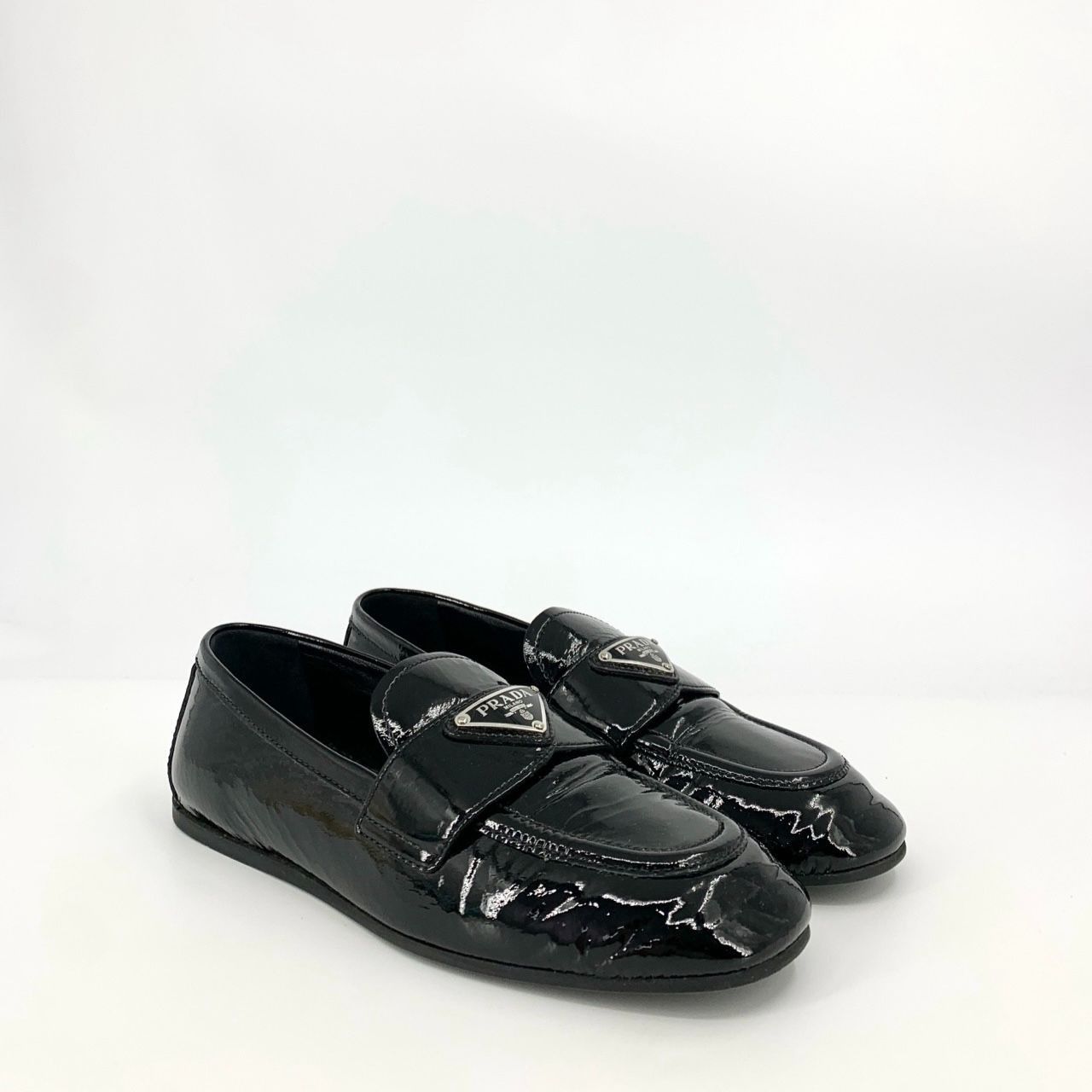 Prada Prada Logo Triangle Black Patent Leather Flats (Size 36) Size US 6 / IT 36 - 7 Thumbnail