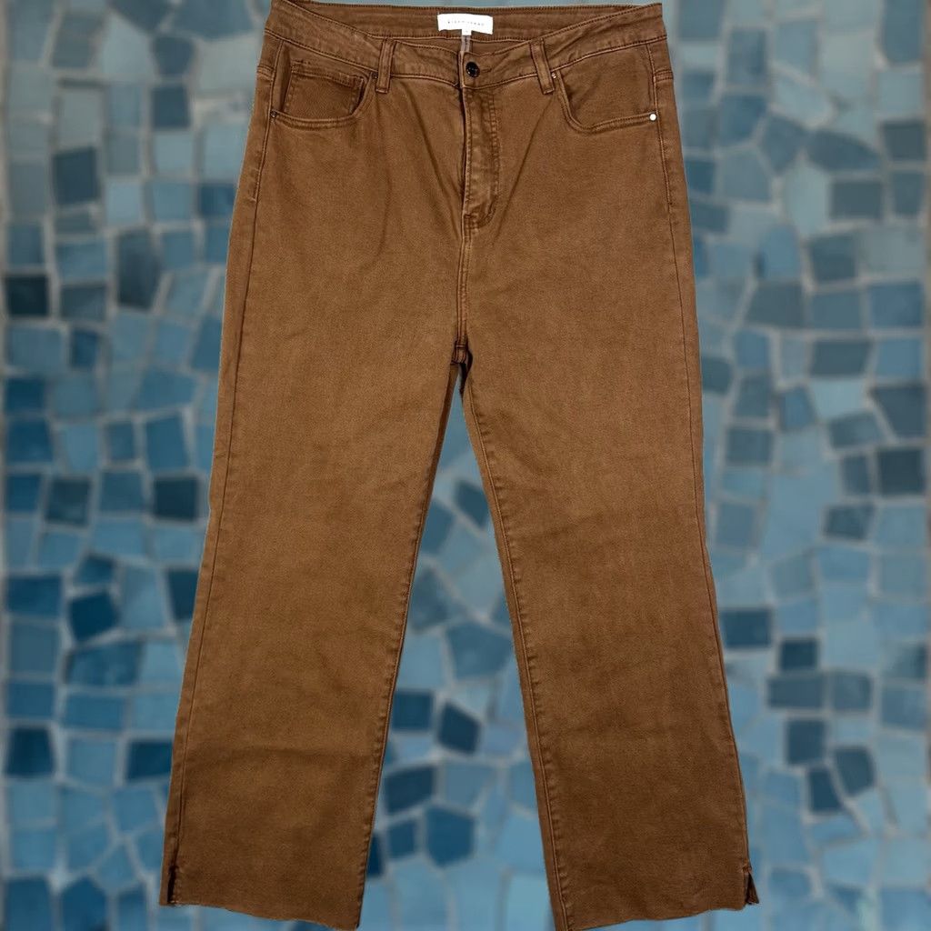 Vintage Risen Womens 2XL Wide Leg High Rise Tummy Control Raw Hem Denim Brown - New with Back Tag Size 40" / US 18 - 1 Thumbnail