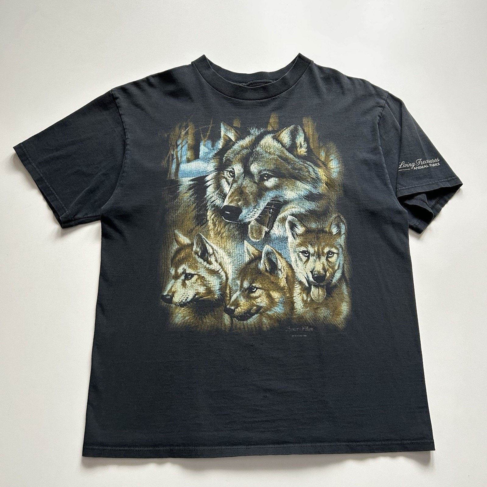 Vintage 90s Wolf T Shirt Large Faded Black Animal Art Rare