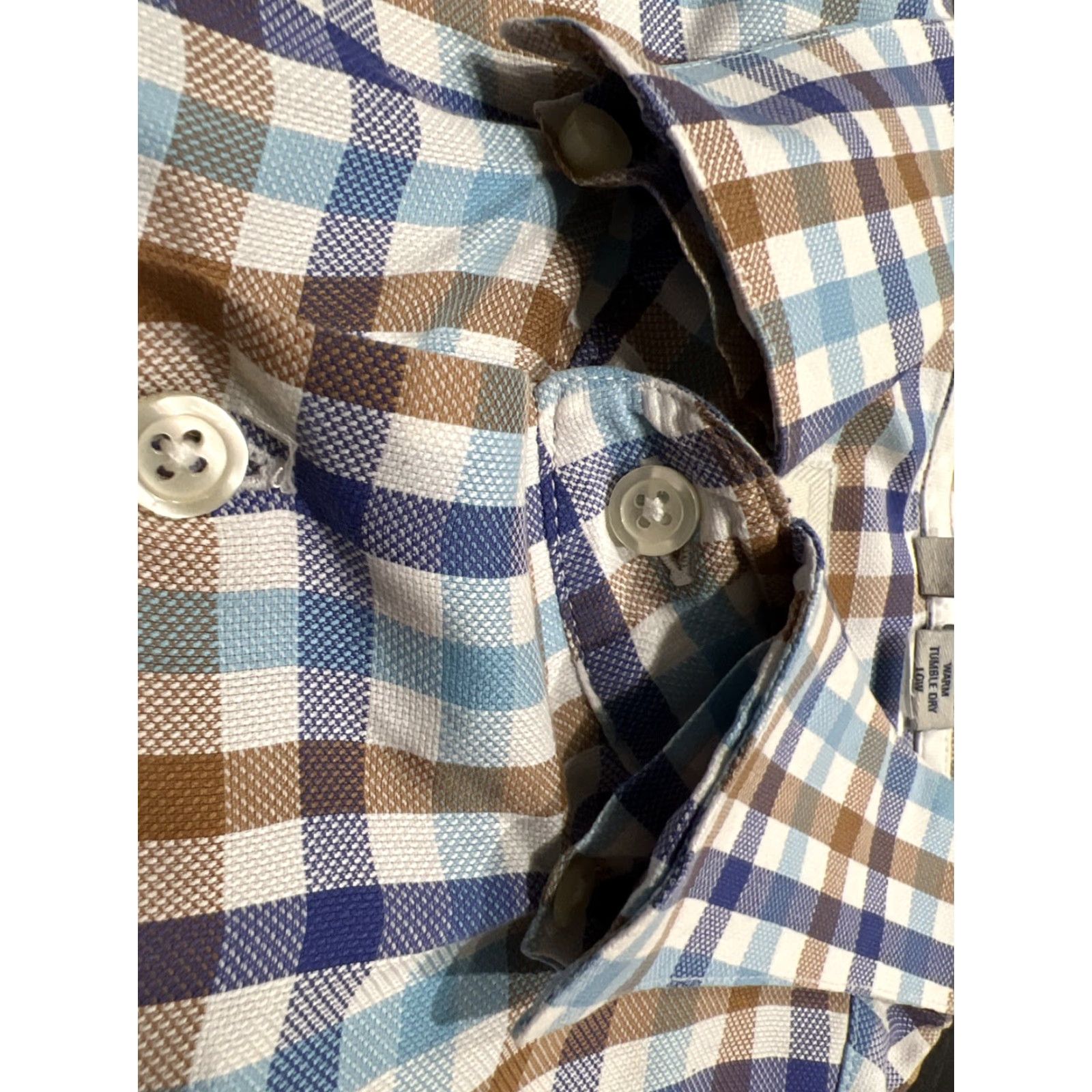 Vintage Haupt Mens Dress Shirt XL Long Sleeve Plaid Blue Business Formal Workwear 17.5 Neck Size 46R - 7 Thumbnail