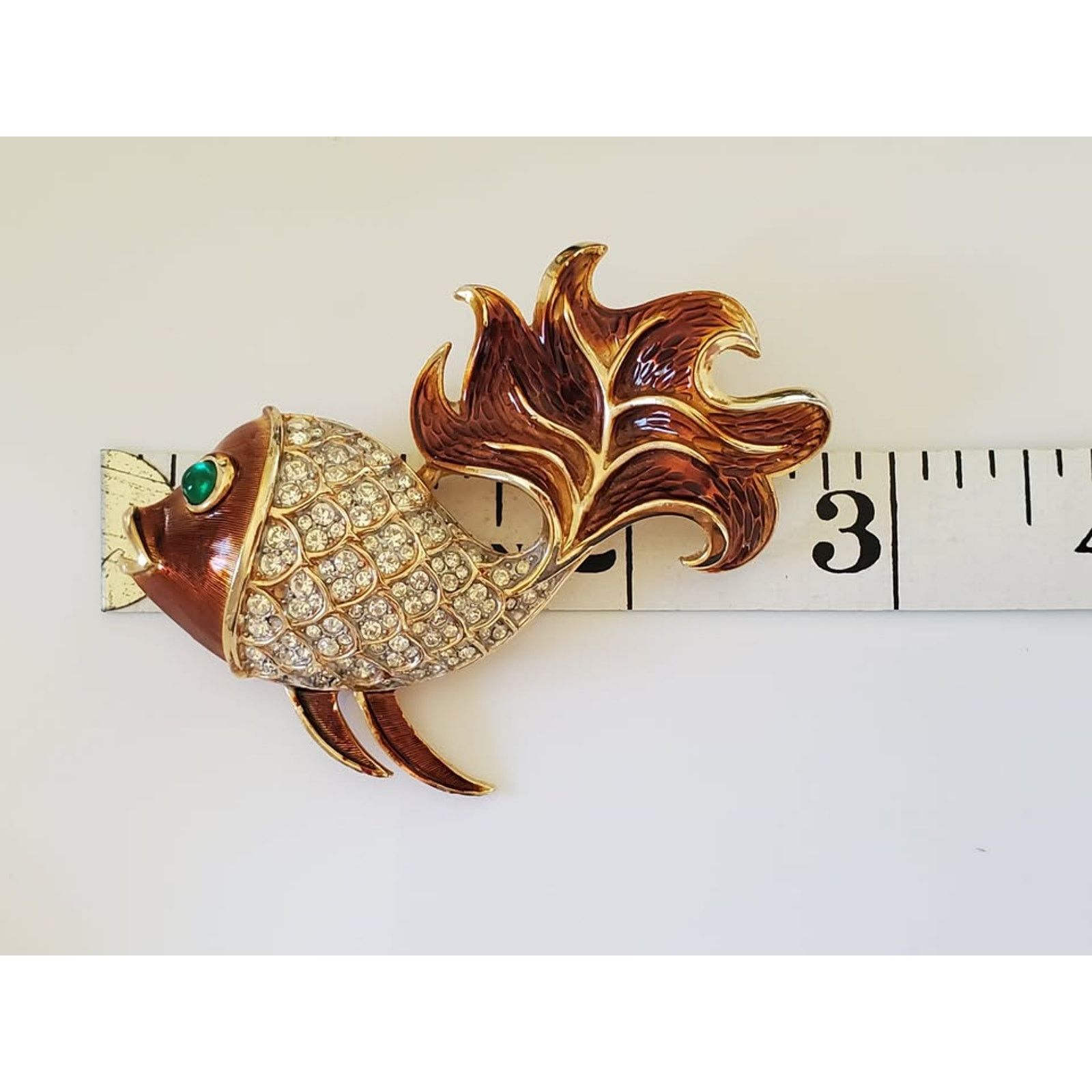 Other Vintage CROWN TRIFARI Amber Enamel Rhinestone Fish Brooch Size ONE SIZE - 6 Thumbnail