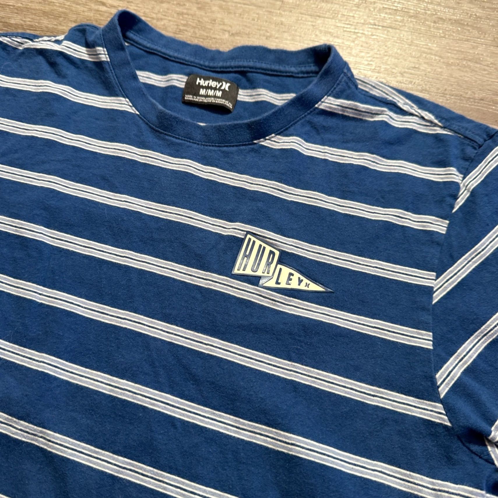 Hurley Hurley Shirt Adult Medium Blue Stripe Short Sleeve Tee Cotton Logo Sports Outdoor 90s Mens Size US M / EU 48-50 / 2 - 2 Thumbnail