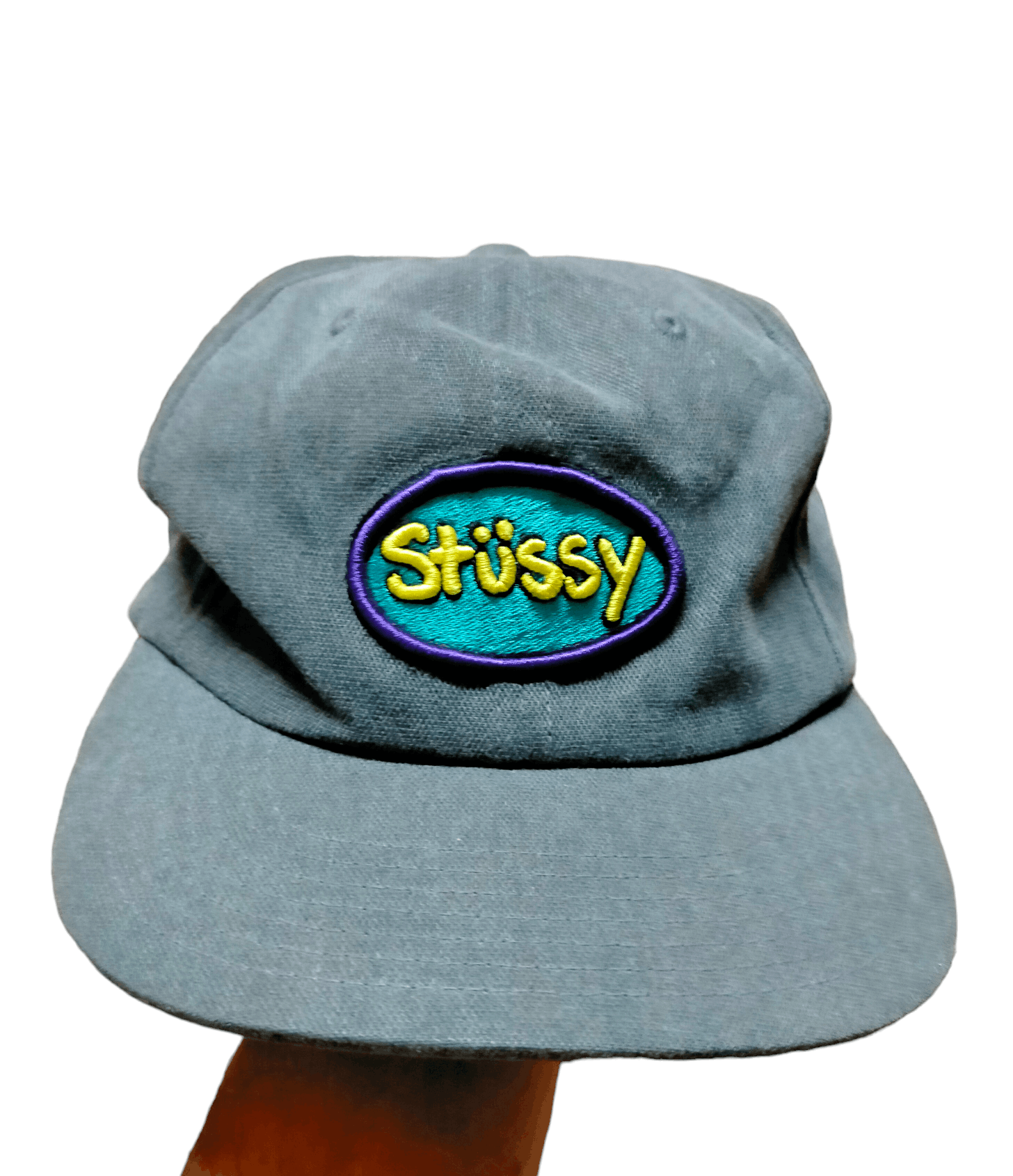 image of Stussy Embroidered Speell Out Cap in Grey, Men's