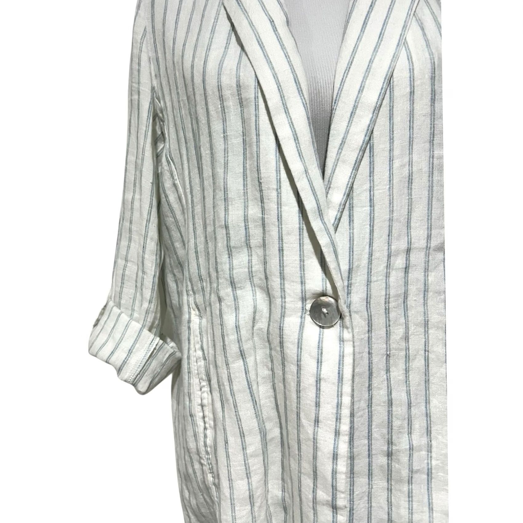 Vintage VINTAGE C&C California Blazer Jacket 100% Linen Striped Woman Sz M Shirt Women Size M / US 6-8 / IT 42-44 - 3 Thumbnail