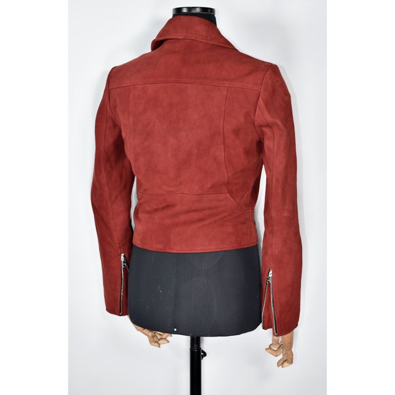 Sandro Sandro Paris Biker Real Leather Jacket Women's Burgundy US 4 / 4 Burgundy Leather Jacket Women Biker Size S / US 4 / IT 40 - 3 Thumbnail