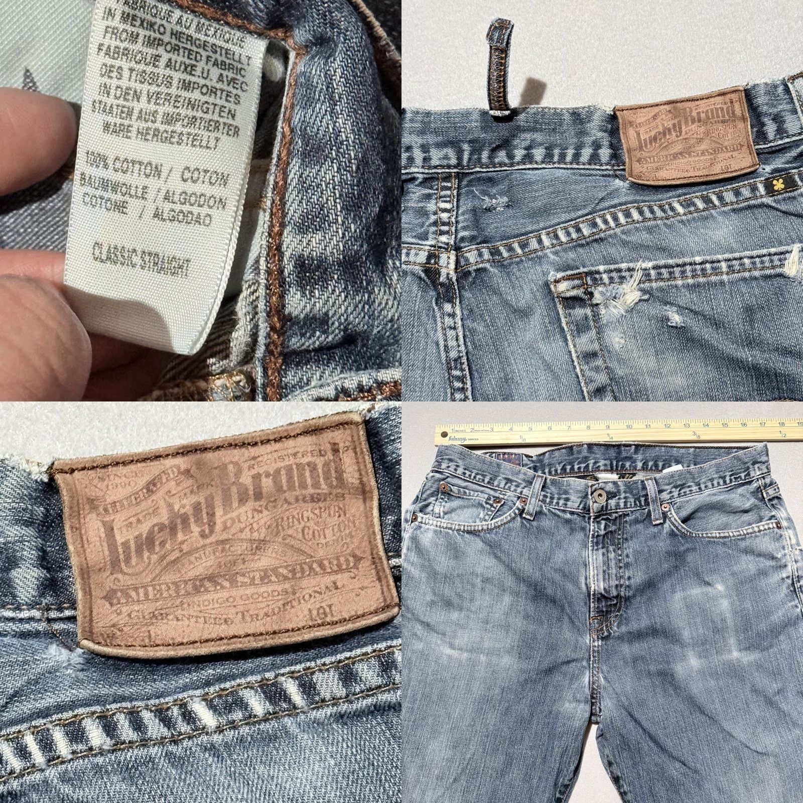 Lucky Brand Lucky Brand Jeans Men Blue Denim Frayed Distressed Classic-Fit Straight 34 Size US 34 / EU 50 - 9 Thumbnail