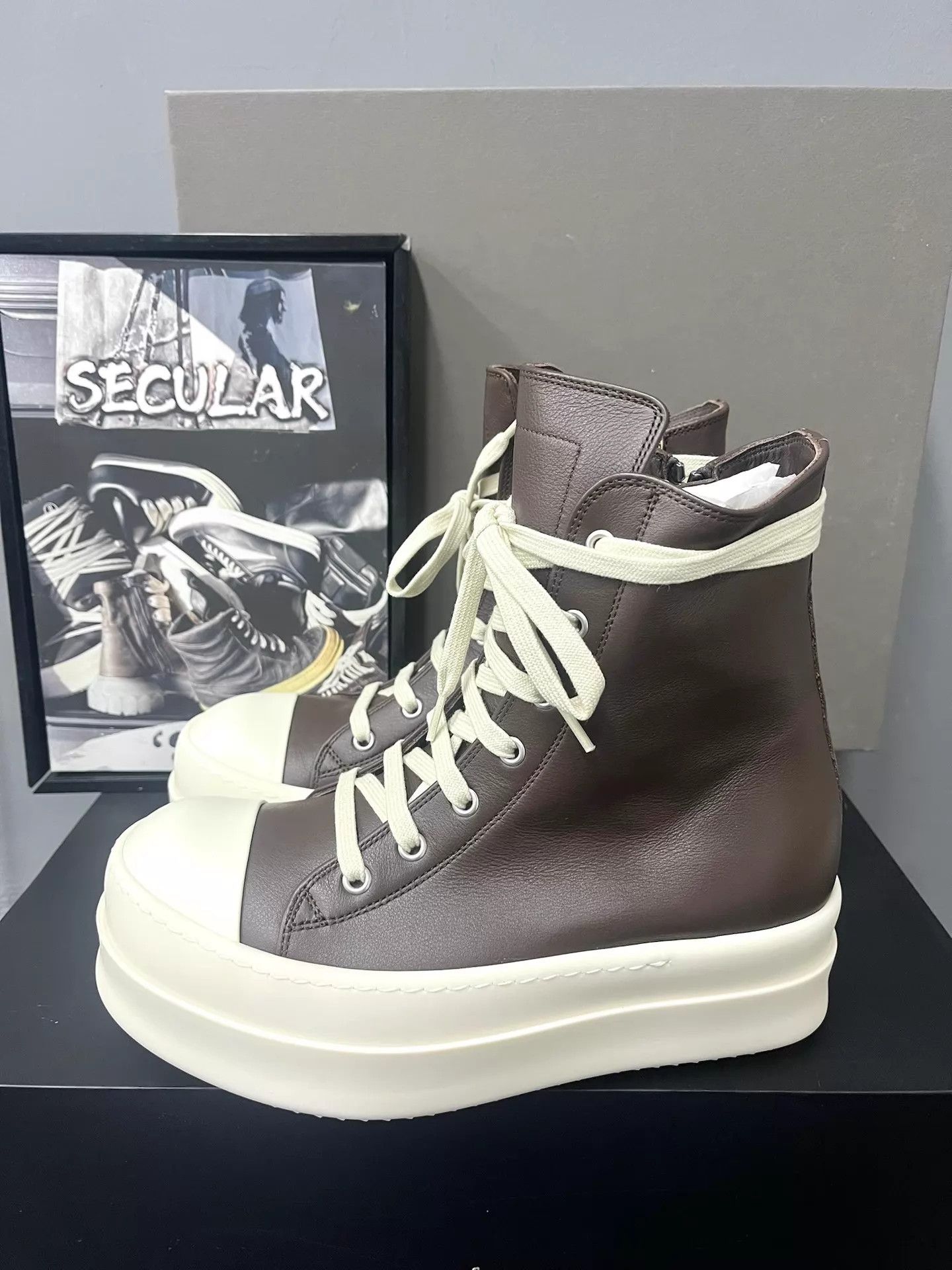 Rick Owens Rick Owens 26SS Cocoa Leather High-Top Sneakers K34 Size US 6 / IT 36 - 5 Thumbnail