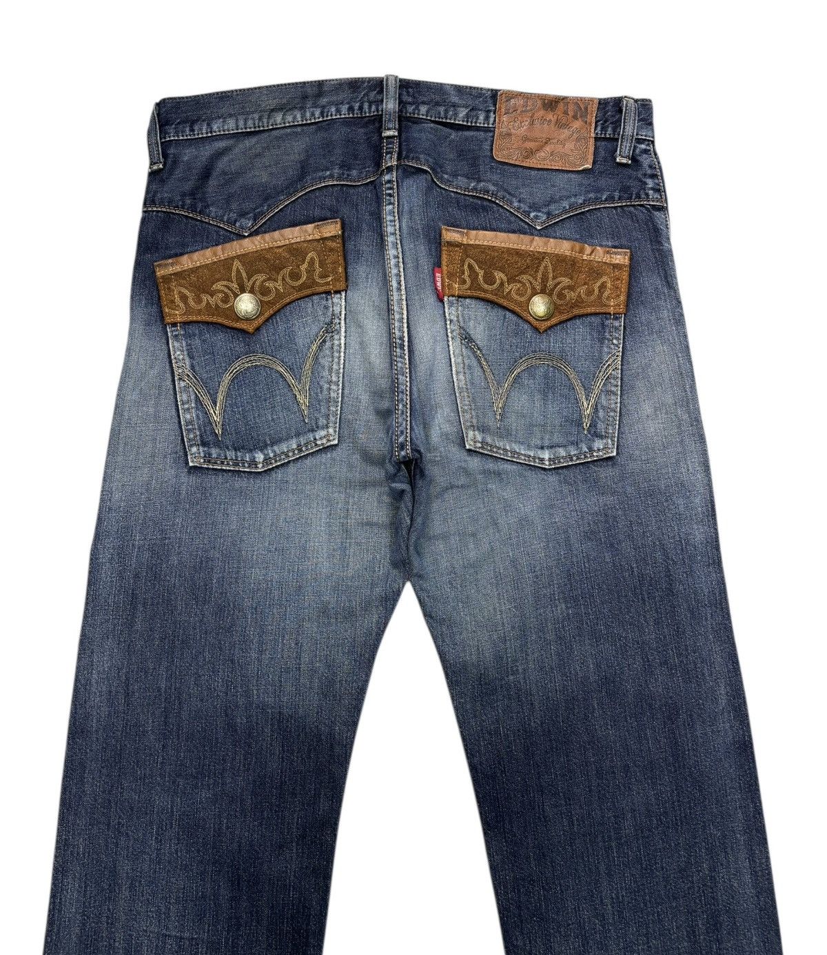 Kapital 🔥EDWIN EXCLUSIVE VINTAGE COWHIDE PATCHES POCKET DENIM JEANS Size US 38 / EU 54 - 4 Thumbnail