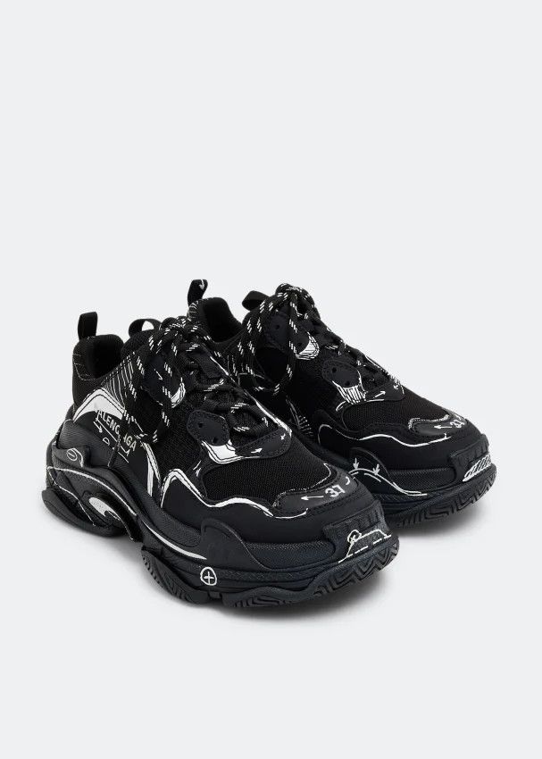 Balenciaga o1mt1gz0824 Triple S Sketch Sneaker in Black Size US 12 / EU 45 - 4 Thumbnail