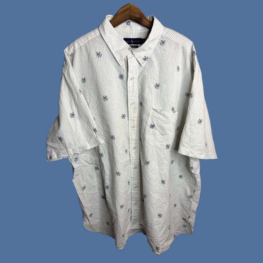 Ralph Lauren Ralph Lauren Seersucker Shirt Mens 2XL White Striped Anchor Nautical Embroidered Button-Up Short Sleeve Size US XXL / EU 58 / 5 - 1 Thumbnail