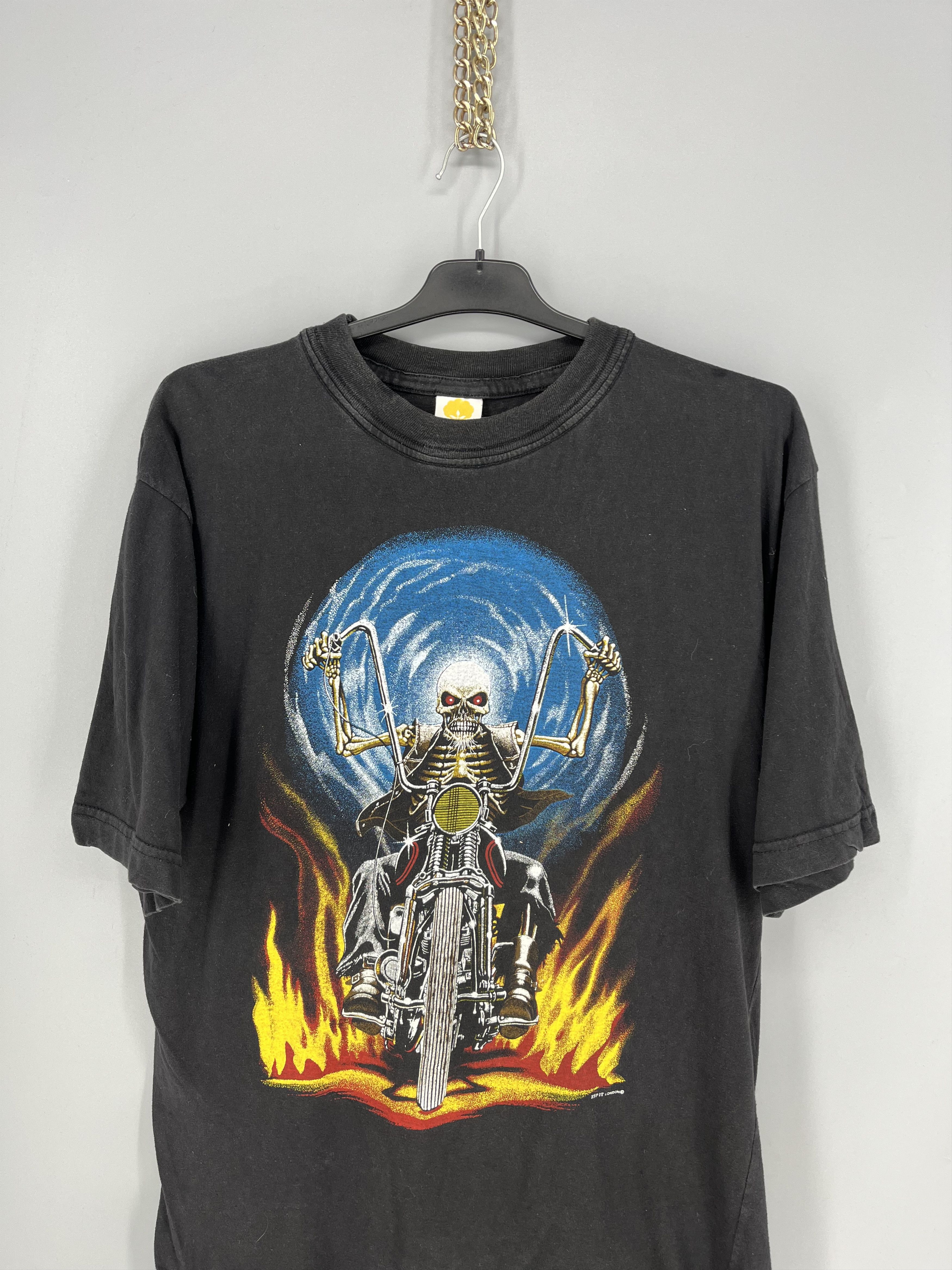Vintage Vintage Zip It London Skull Motorcycle Graphic T-Shirt Size US XL / EU 56 / 4 - 6 Thumbnail