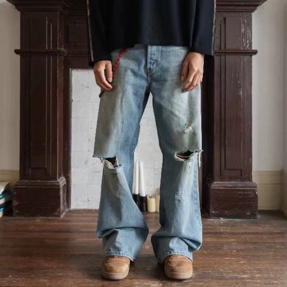 Japanese Brand × Jean Ripped Hole Washed Blue Mud Dyed Baggy Size US 33 - 1 Thumbnail