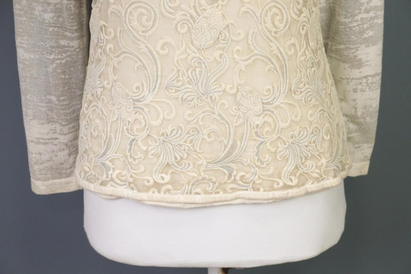 Designer Elisa Cavaletti Sono Italiano Beige Jasquard Blouse Top Size M / US 6-8 / IT 42-44 - 2 Thumbnail