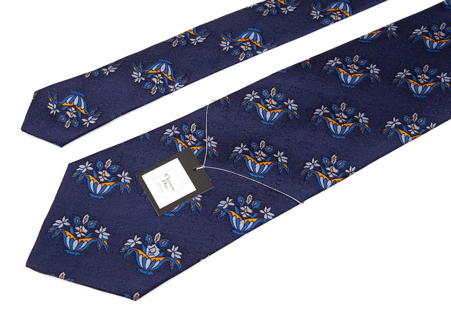Dior Floral Print Tie in Navy and Light Blue Size ONE SIZE - 3 Thumbnail