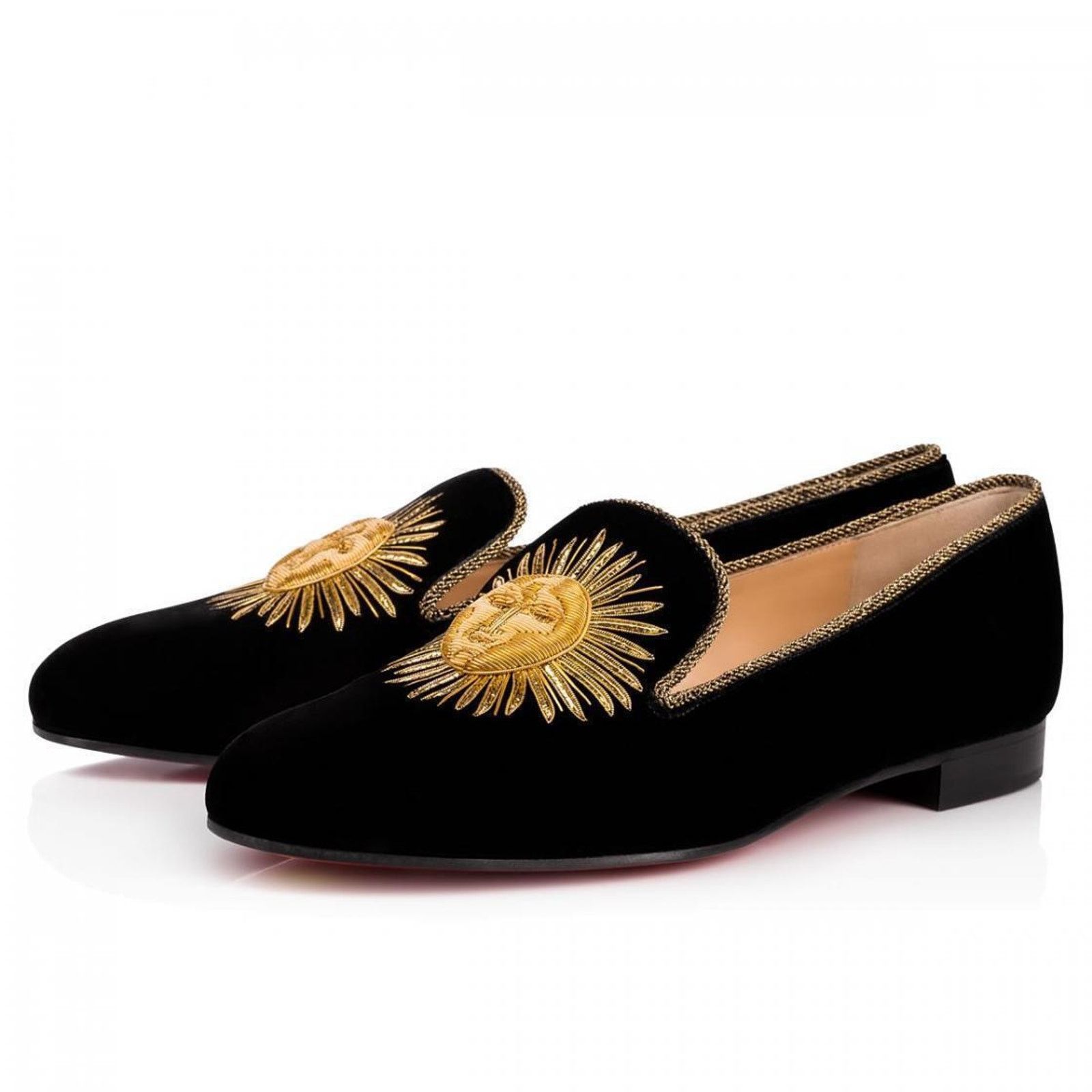 Christian Louboutin Morning Sakouette Flat Black Velvet Gold Sun Slip Loafer 37 Size US 7 / IT 37 - 1 Thumbnail