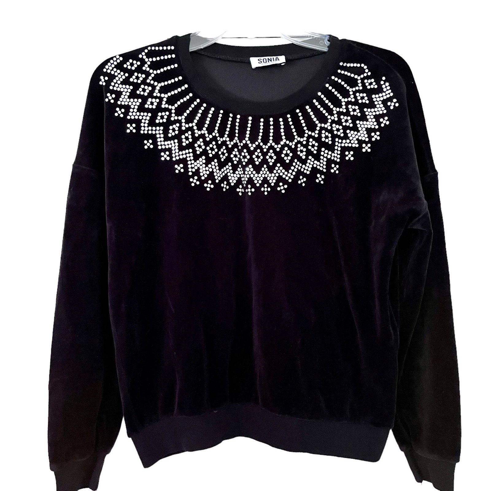 Sonia Rykiel Sonia Rykiel Rhinestones Velvet Long Sleeve Sweatshirt Black Size S / US 4 / IT 40 - 1 Thumbnail