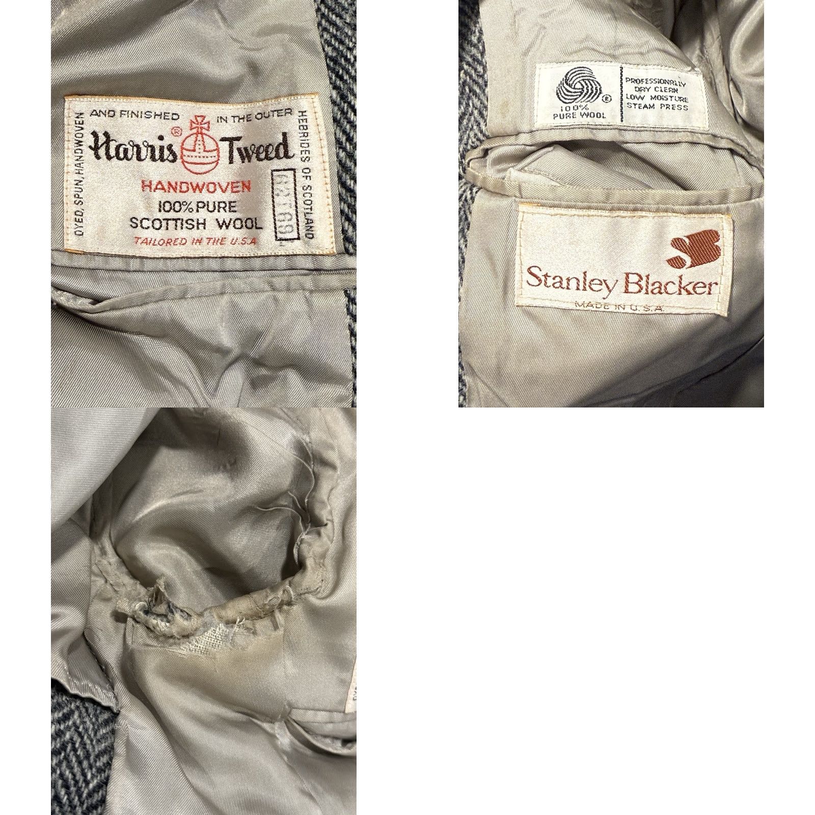 Harris Tweed VINTAGE Harris Tweed Blazer Gray Herringbone Wool USA Made Sz 41 Single-Breasted Two-Button Three-Button Sleeve Classic Sport Coat Men Size 42R - 8 Thumbnail