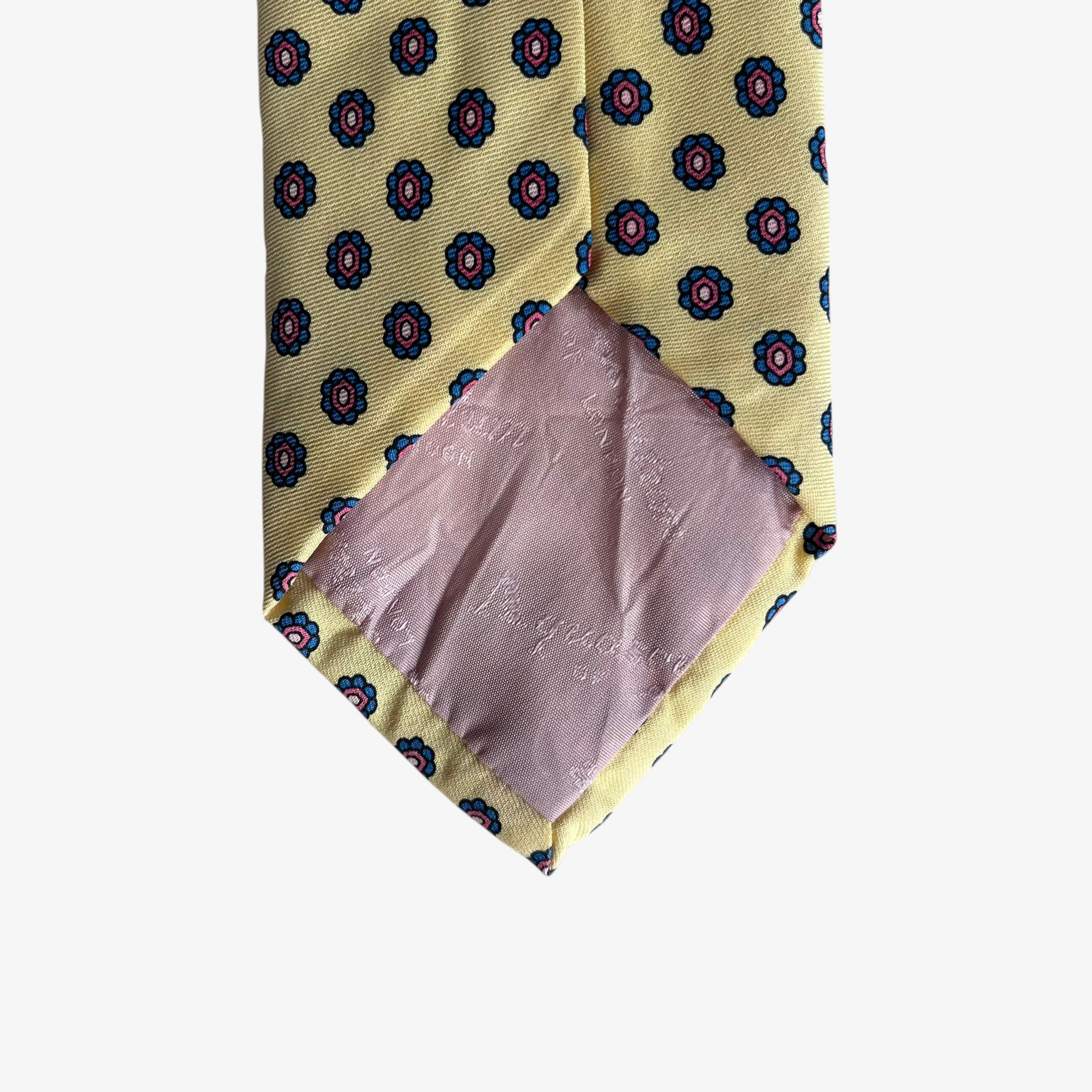 Aquascutum Vintage 80s Aquascutum Abstract Floral Print Yellow Silk Tie Size ONE SIZE - 3 Thumbnail