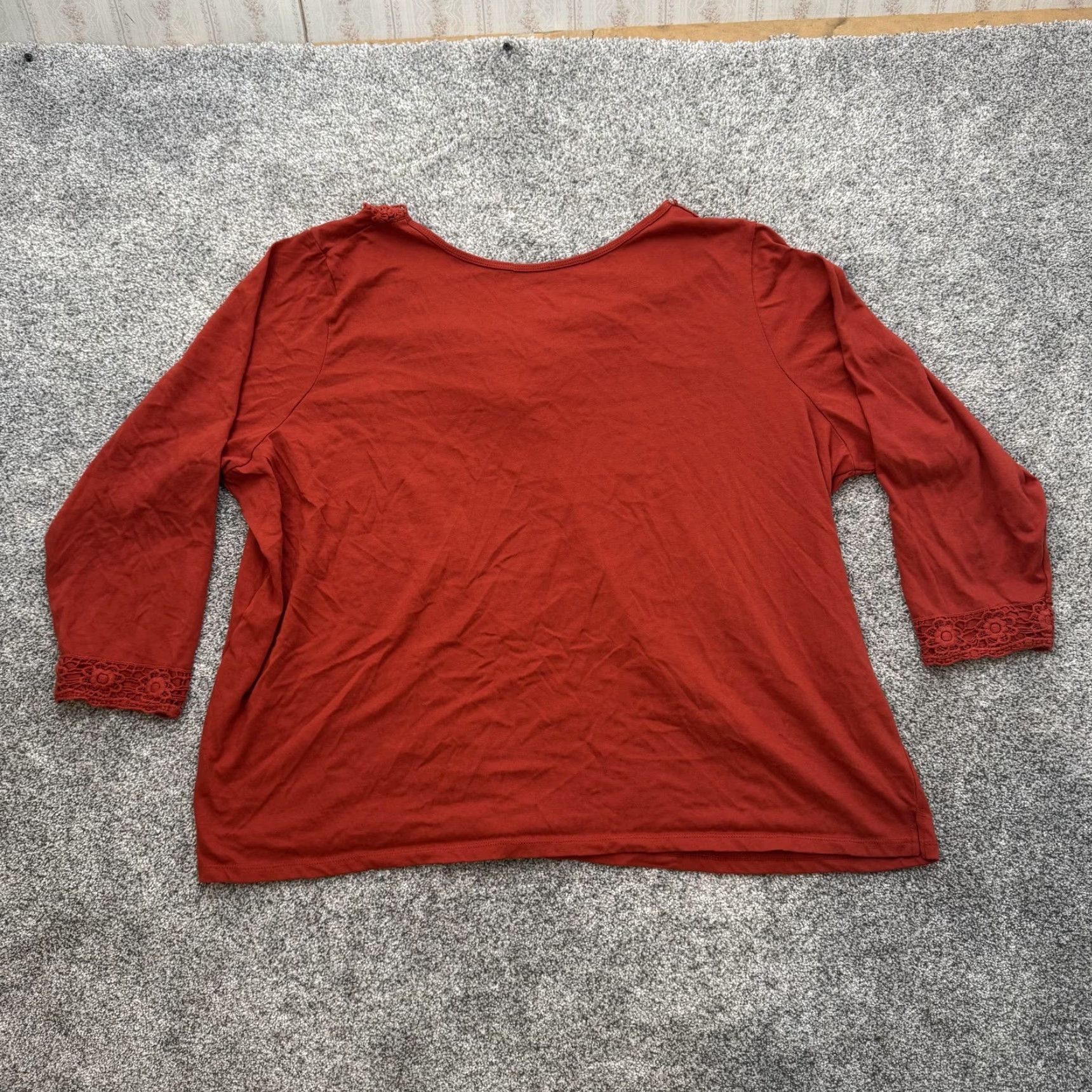 Vintage Woman Within Shirt Womens 3X Plus Size Red Crochet Neckline 3/4 Sleeve Top Size XXL / US 16-18 / IT 52-54 - 7 Thumbnail