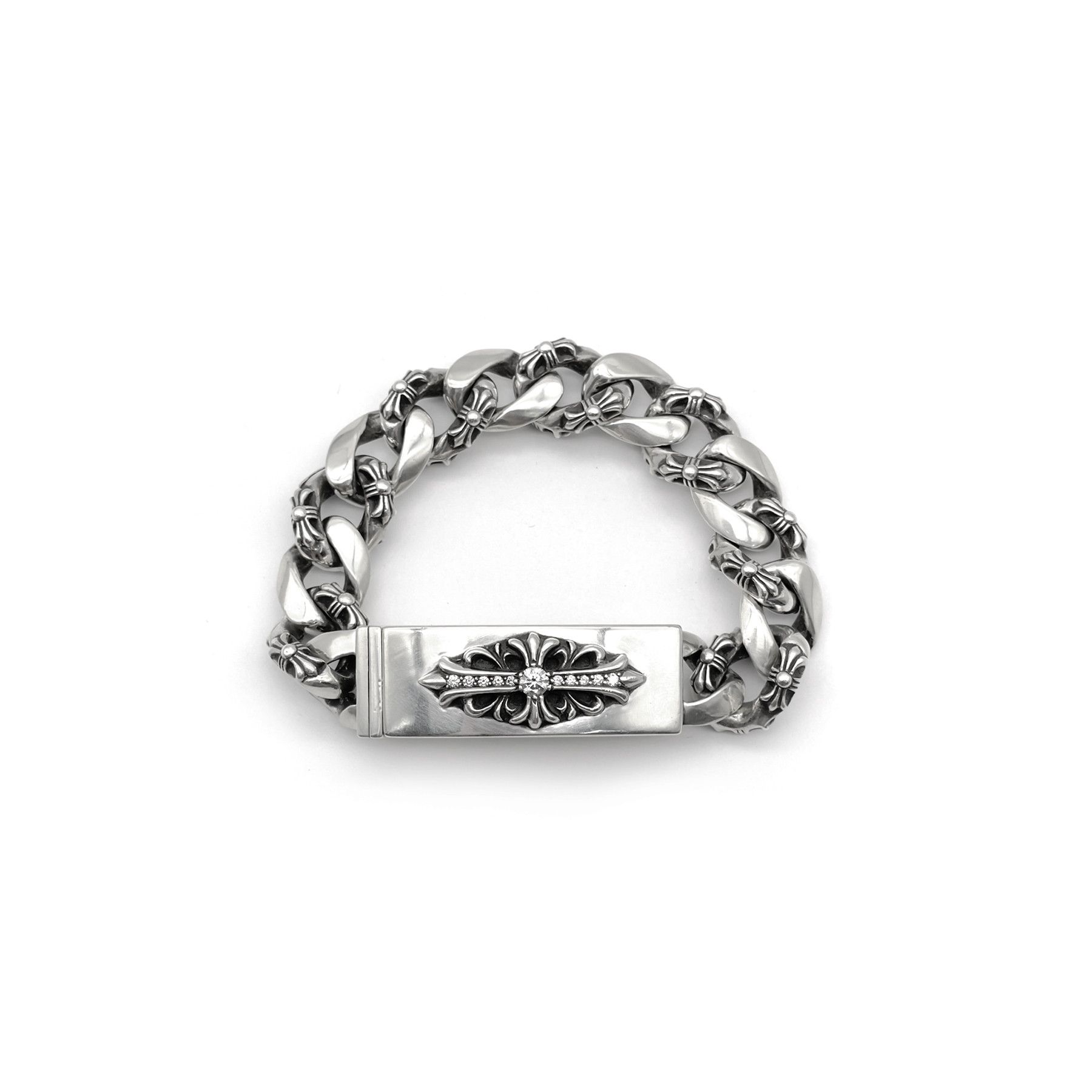 Chrome Hearts Chrome Hearts Silver Diamond ID Cross Cuba Bracelet Size ONE SIZE - 1 Thumbnail