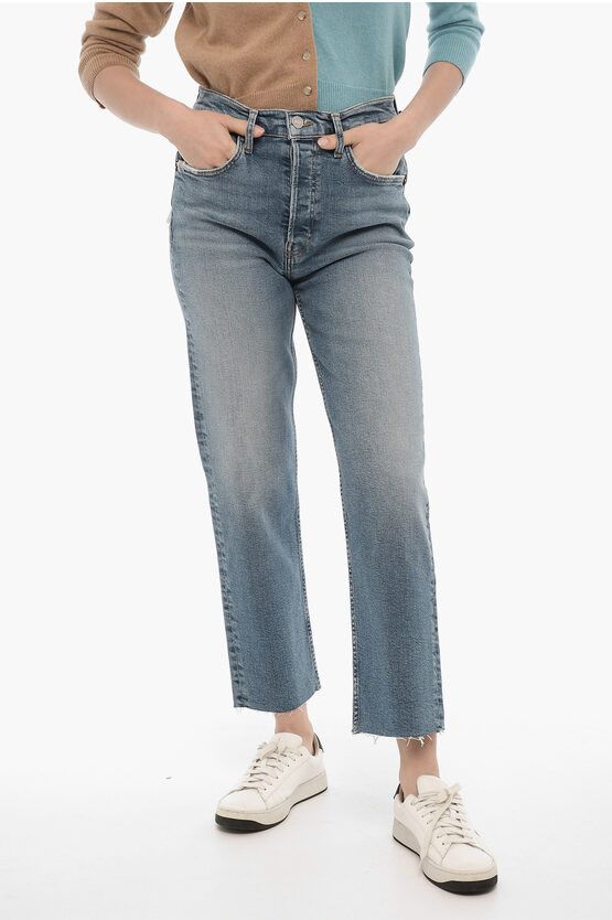 image of Redone High-Waisted Straight Leg 70's Stove Pipe Jeans 19Cm in Blue, Women's (Size 28)