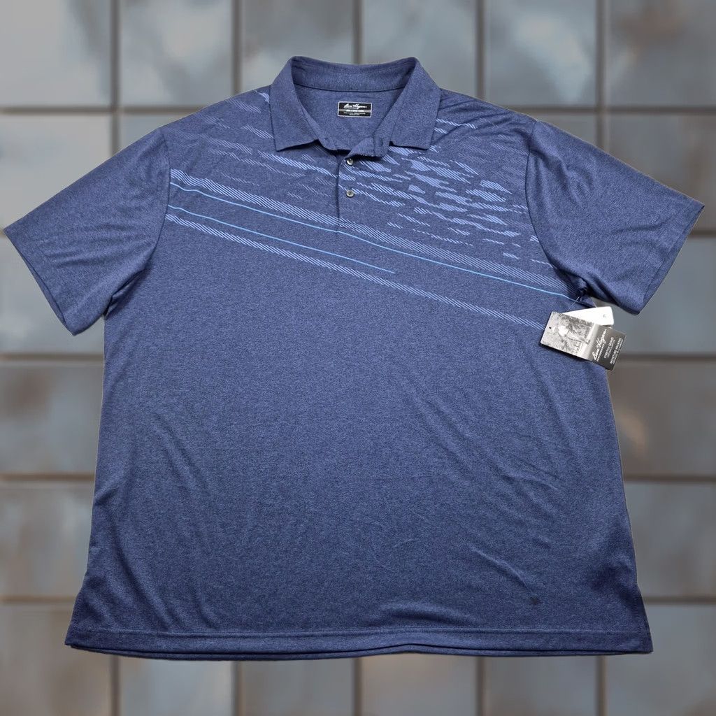 Hogan Ben Hogan Golf Polo Shirt Mens 2XL Blue Asymmetric Stripe Performance Stretch Polo Shirt S2XL Mens Blue Stripe Golf Polo Size US XXL / EU 58 / 5 - 1 Thumbnail